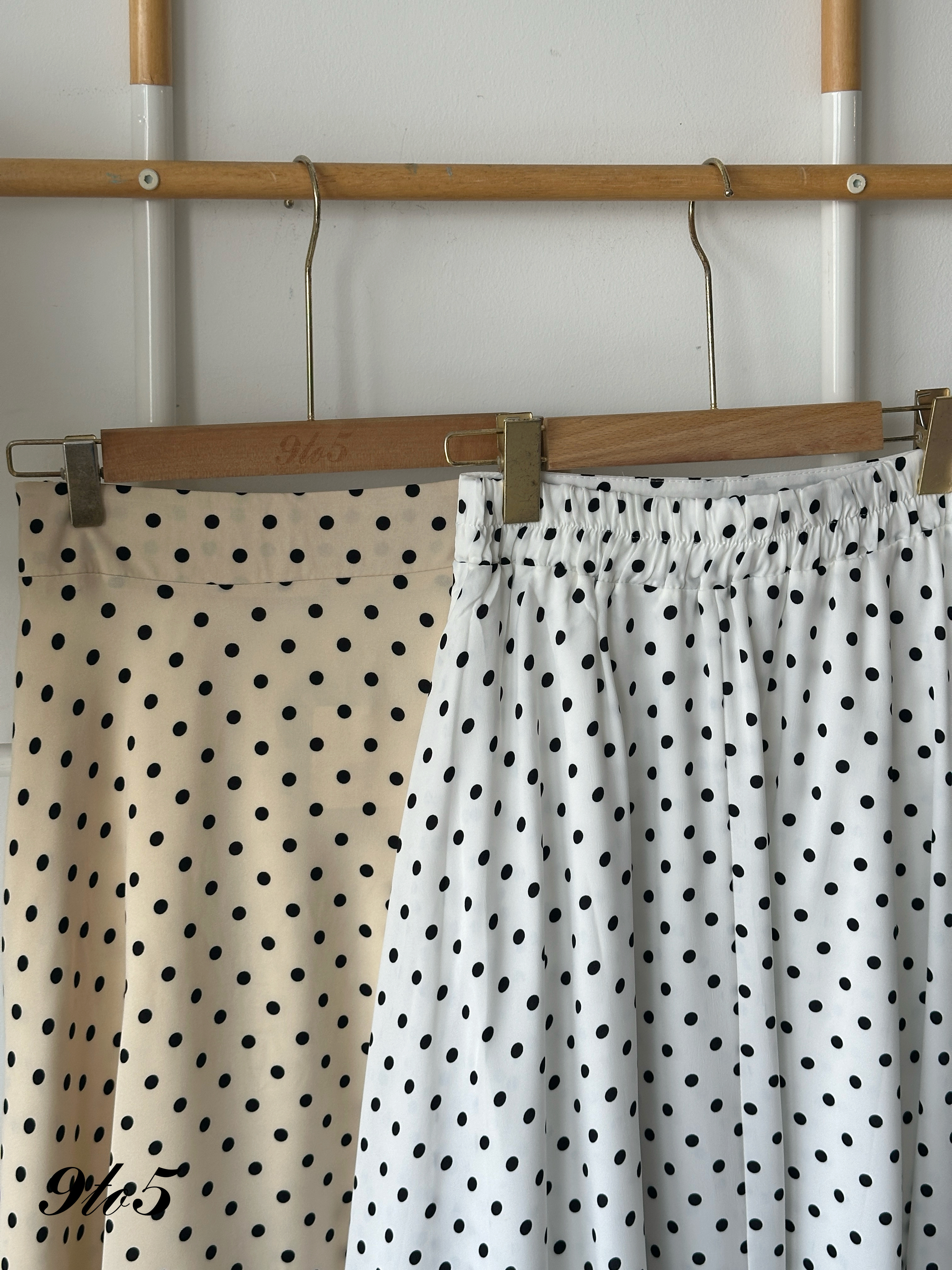 S1877 Polka Dot A Line Skirt - Cream & White