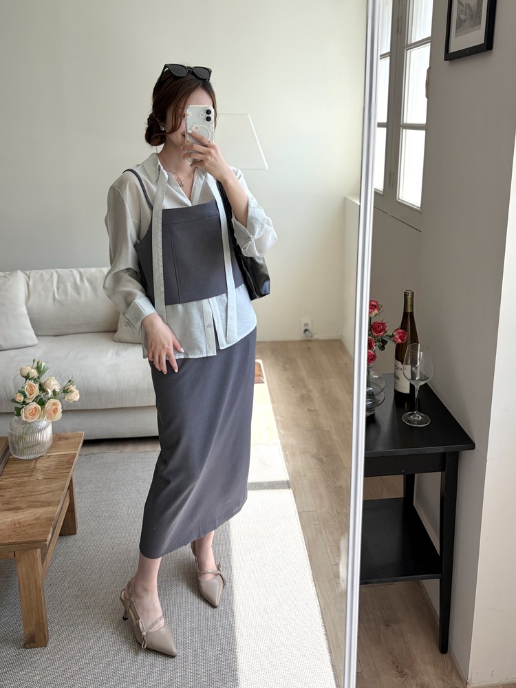 Colette Layered Belted Skirt (Charcoal)