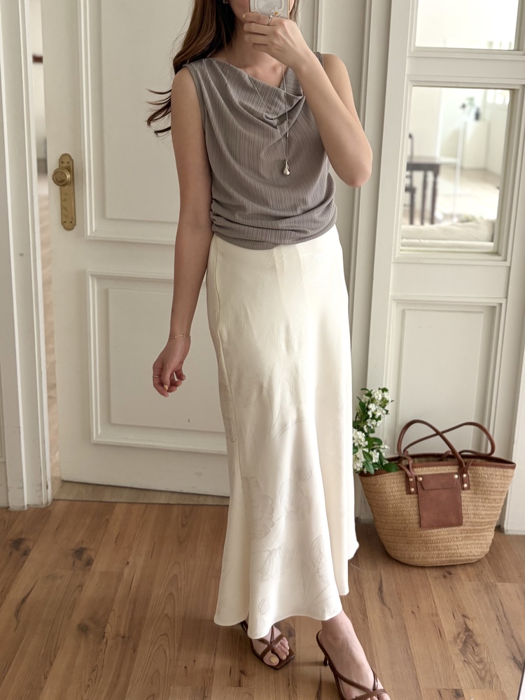 Draped Sleeveless Top (Dark Beige)