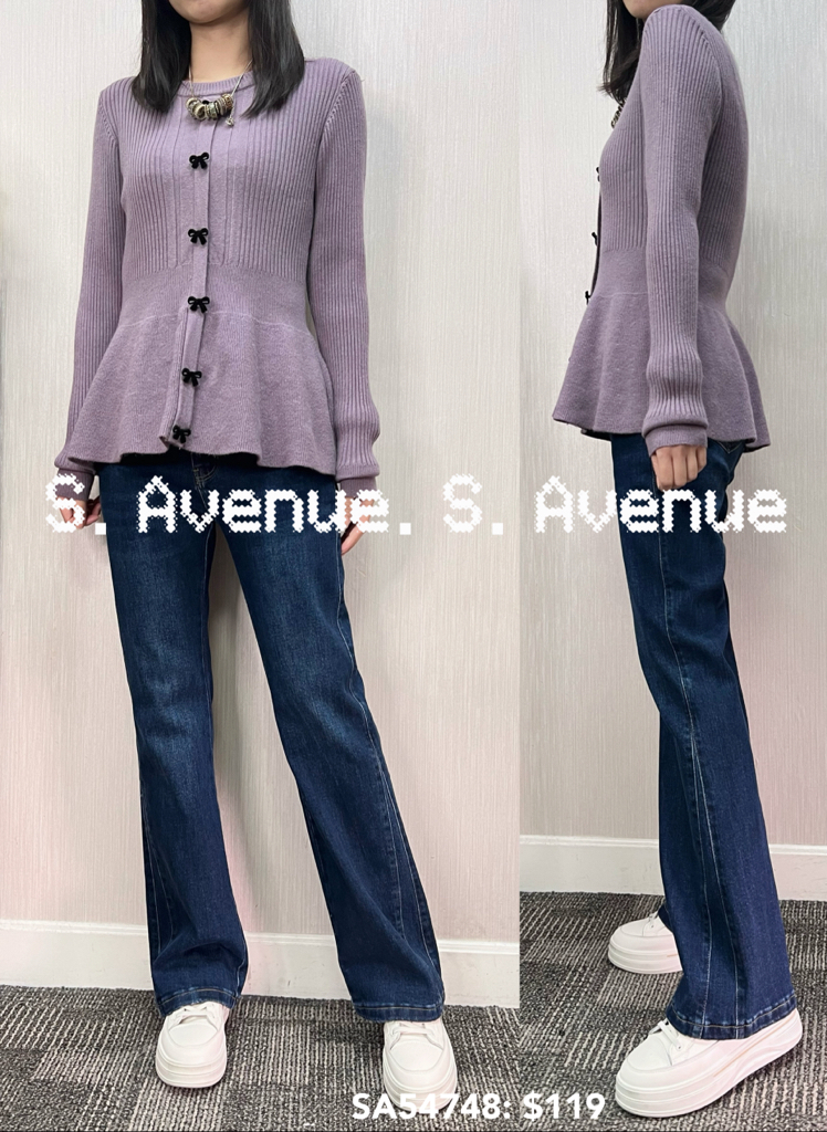 SA54748: 長袖蝴蝶假鈕修身魚尾top