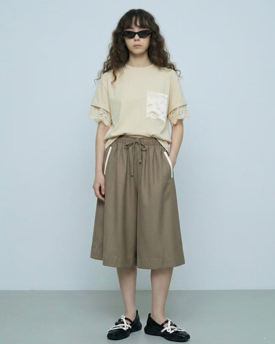 lace layer袖全棉tee