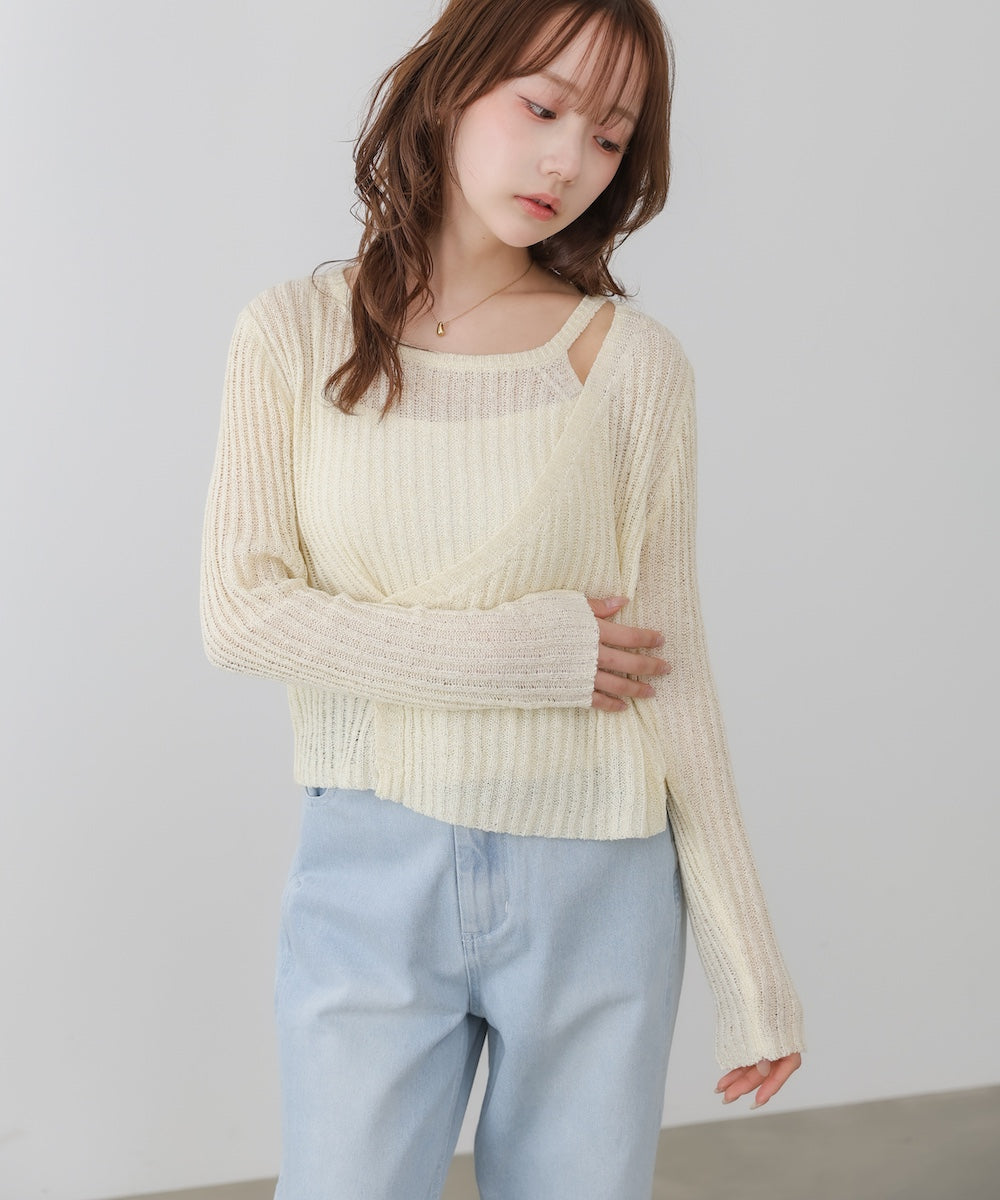 <JP>一件穿出層次感～ Layered Button Knit Top* 3色入 <預購>