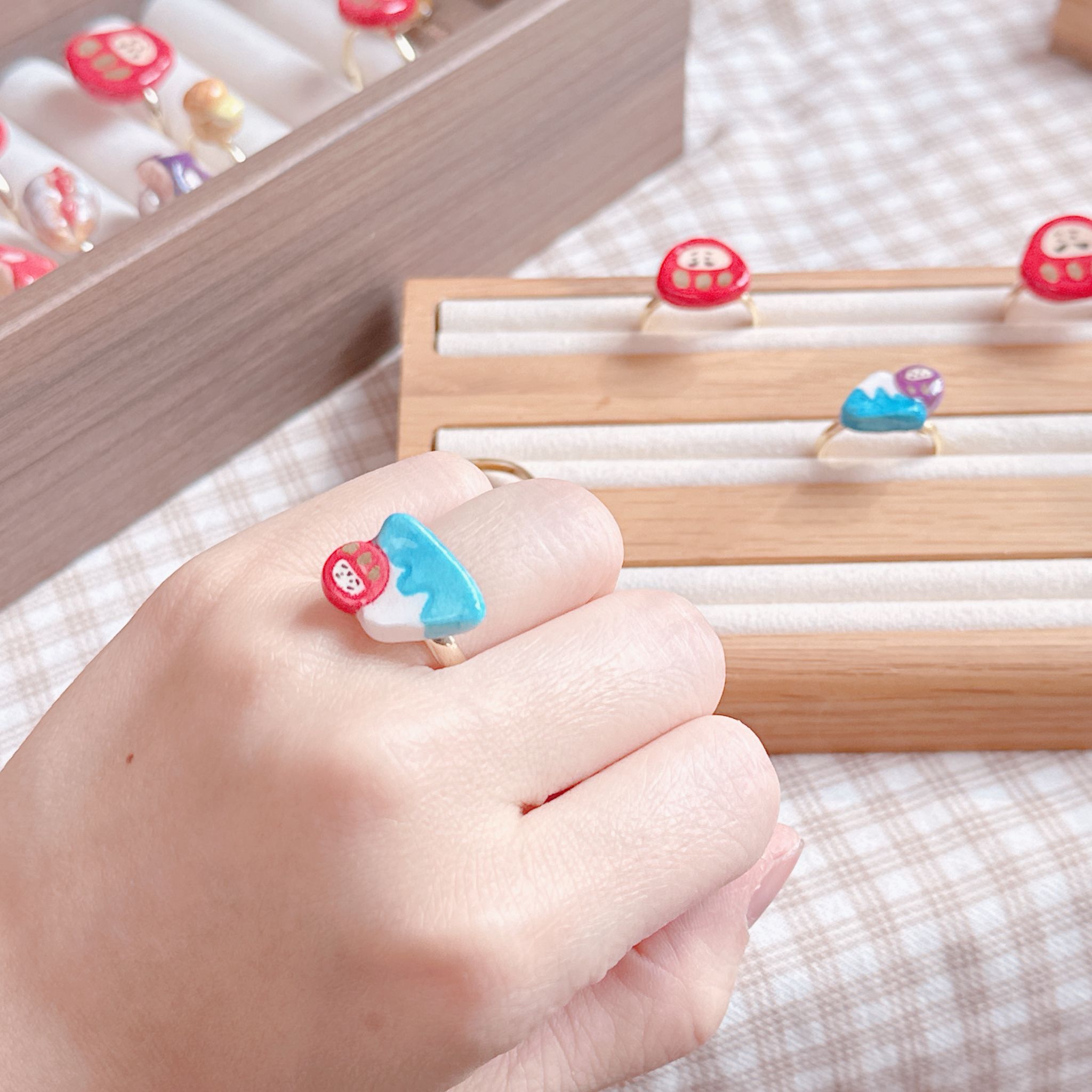 手繪小戒指 達摩🔴富士山🗻日出🌅