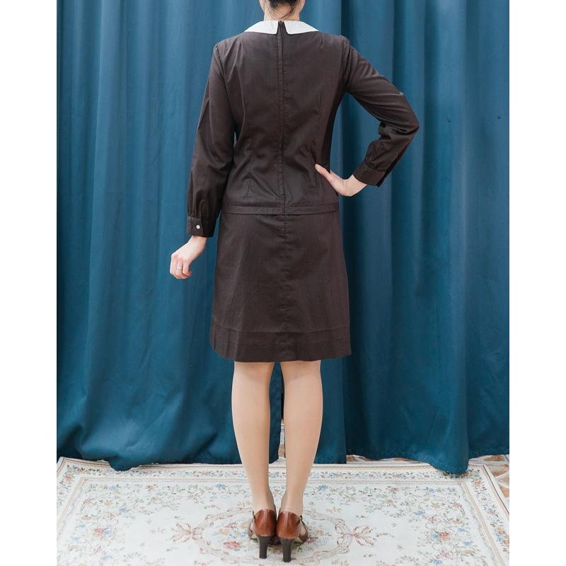 C.a. 1960s Helen Whiting Brown Low Waist Dress with White Trim (MT1504)