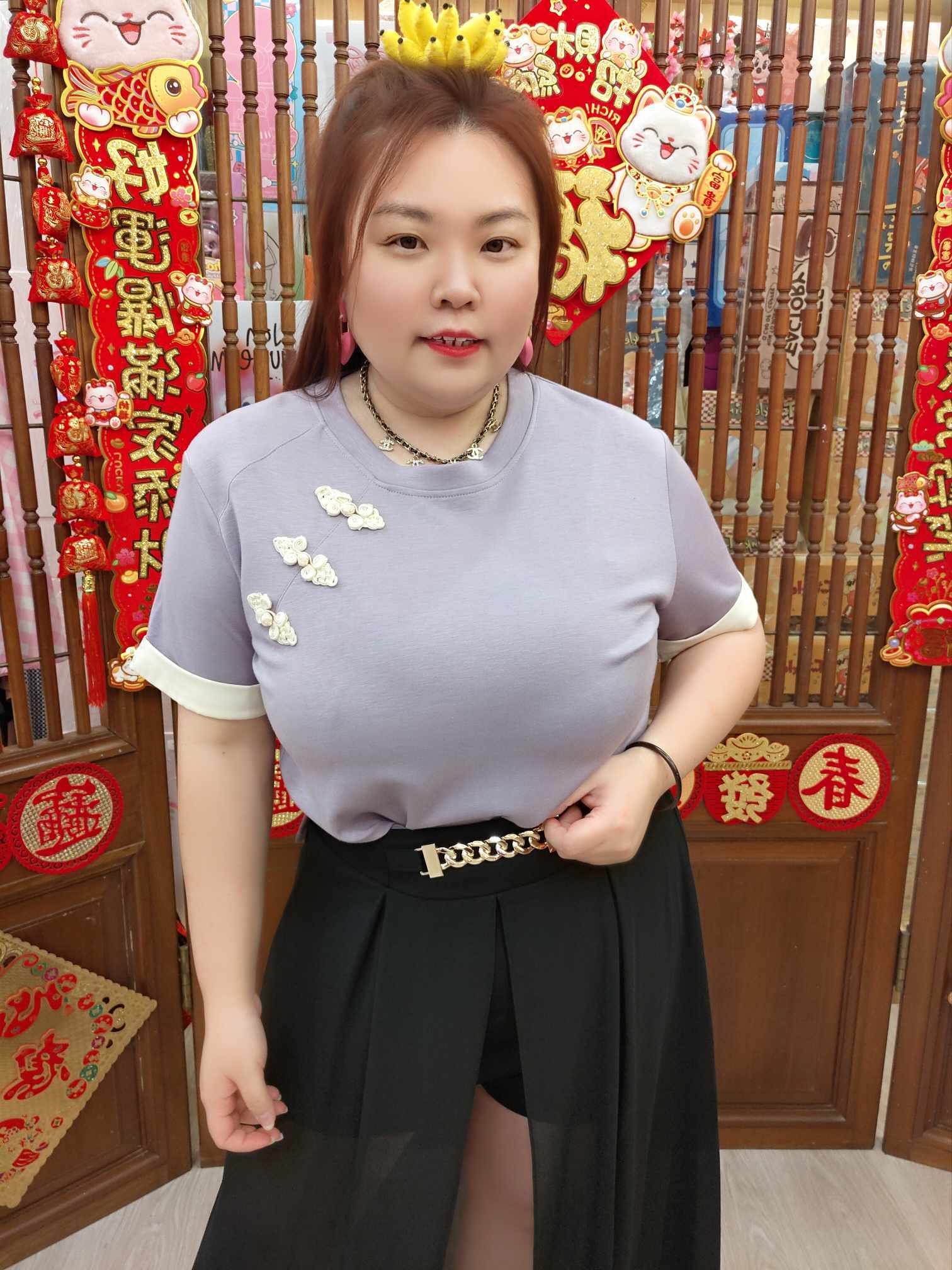 NBB02 TW#5829 拼色盘扣设计上衣