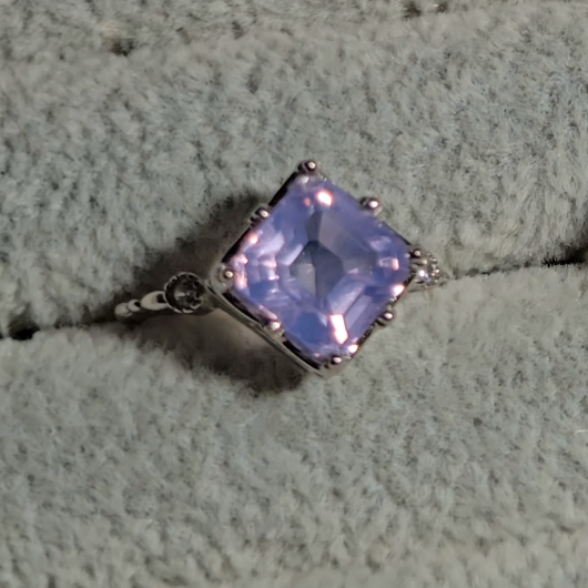 Lavender moon quartz princess cut ring in adjustable sterling silver (C) - RQ155