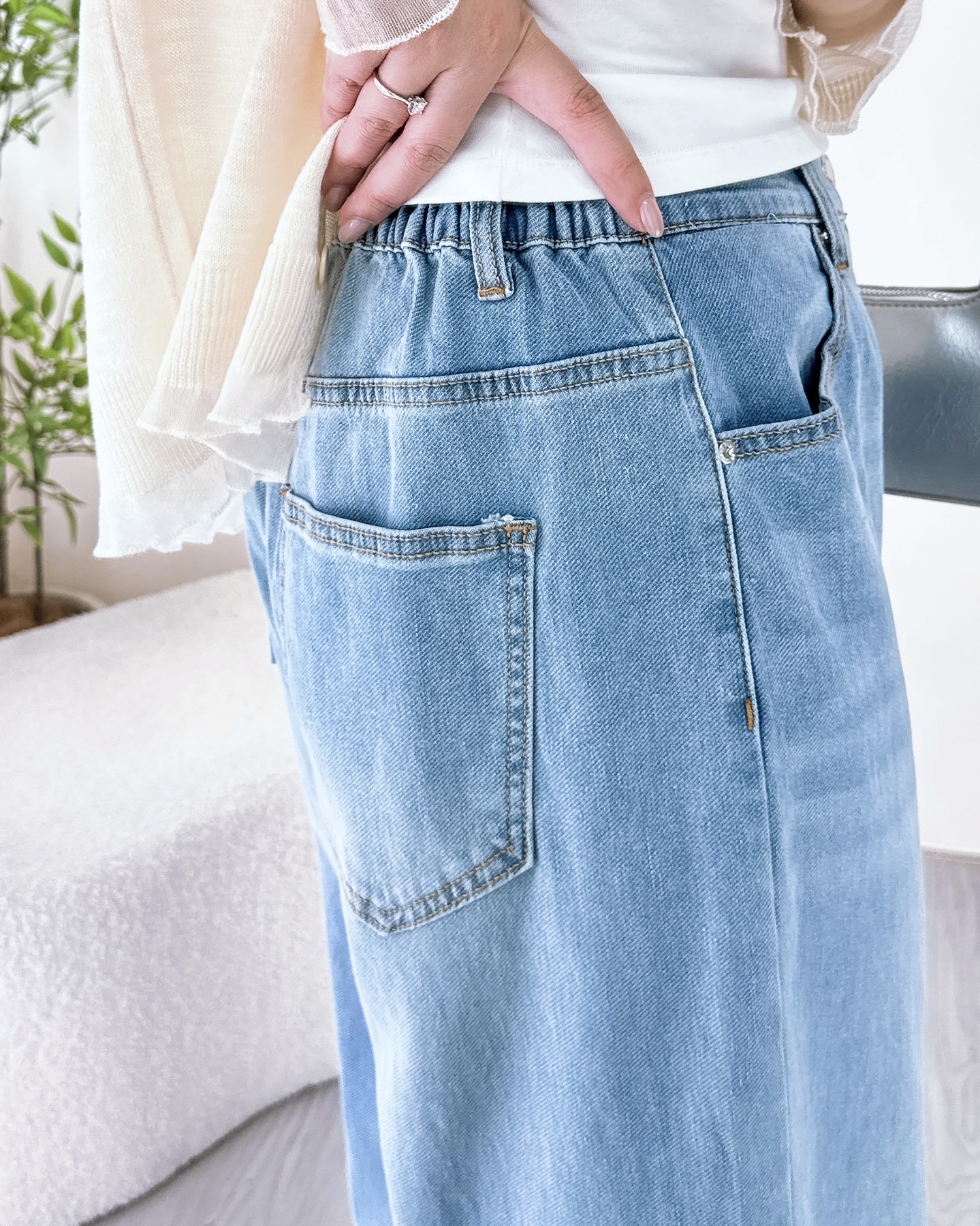 超柔軟顯瘦粉藍薄闊牛