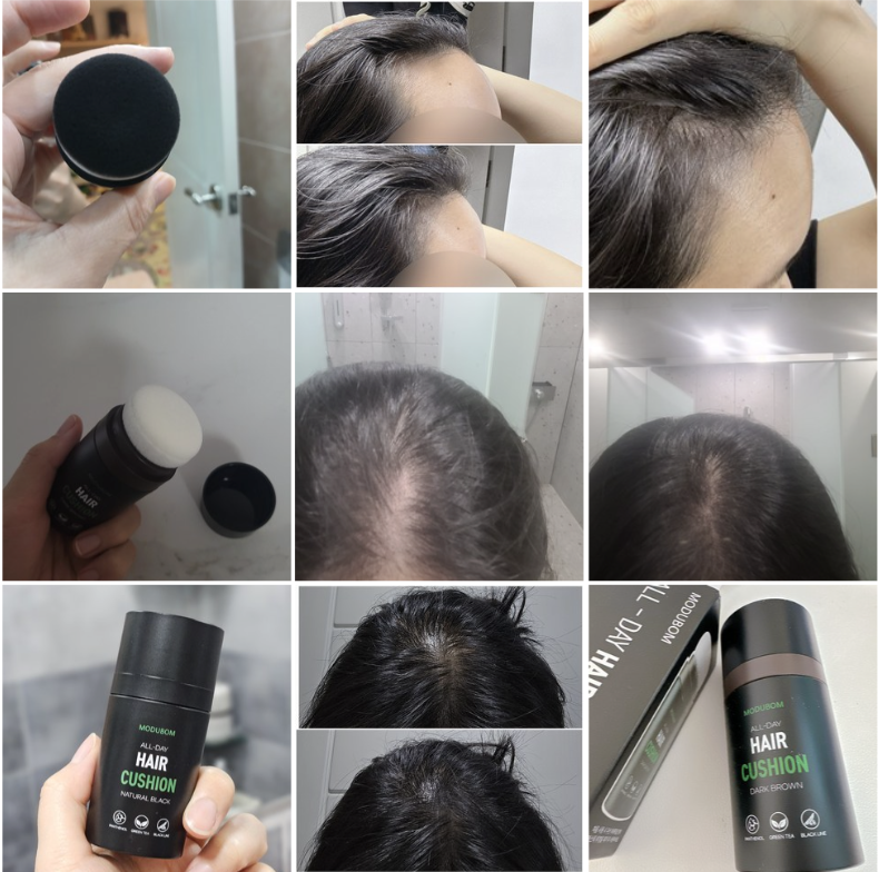 韓國 MODUBOM 自然黑／深棕色 自然補色 髮際線 氣墊髮粉｜All Day Hair Cushion 16g