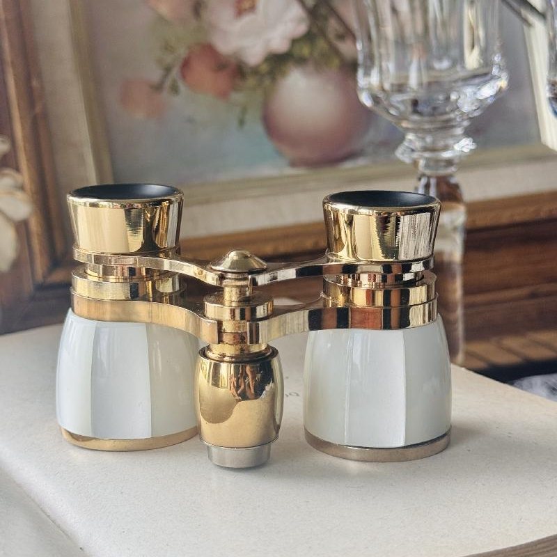 Vintage C.a. 1950s MINX Japan 3X Golden Opera Glasses Binoculars with Faux Mother-of-Pearl Finish(MT2359)