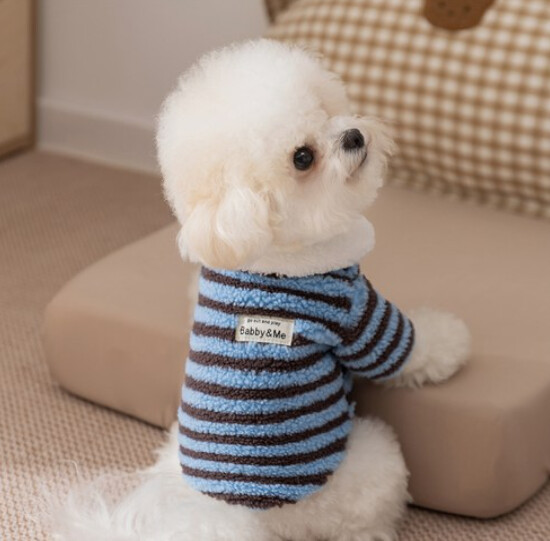 寵物加絨保暖衣 立體耳朵款 秋冬 貓狗通用－藍色搖粒絨