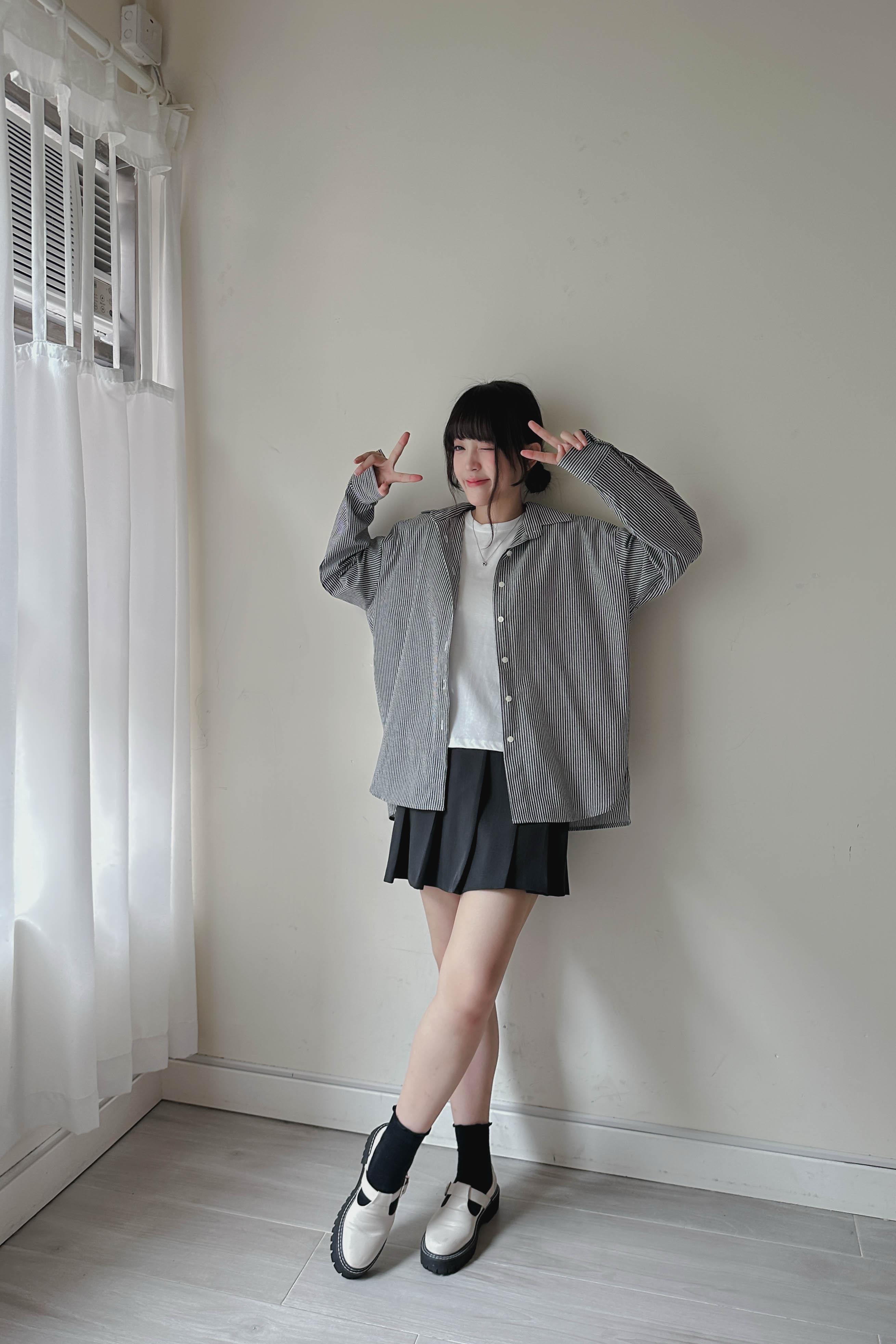 春夏直紋薄襯衫 (兩色入)