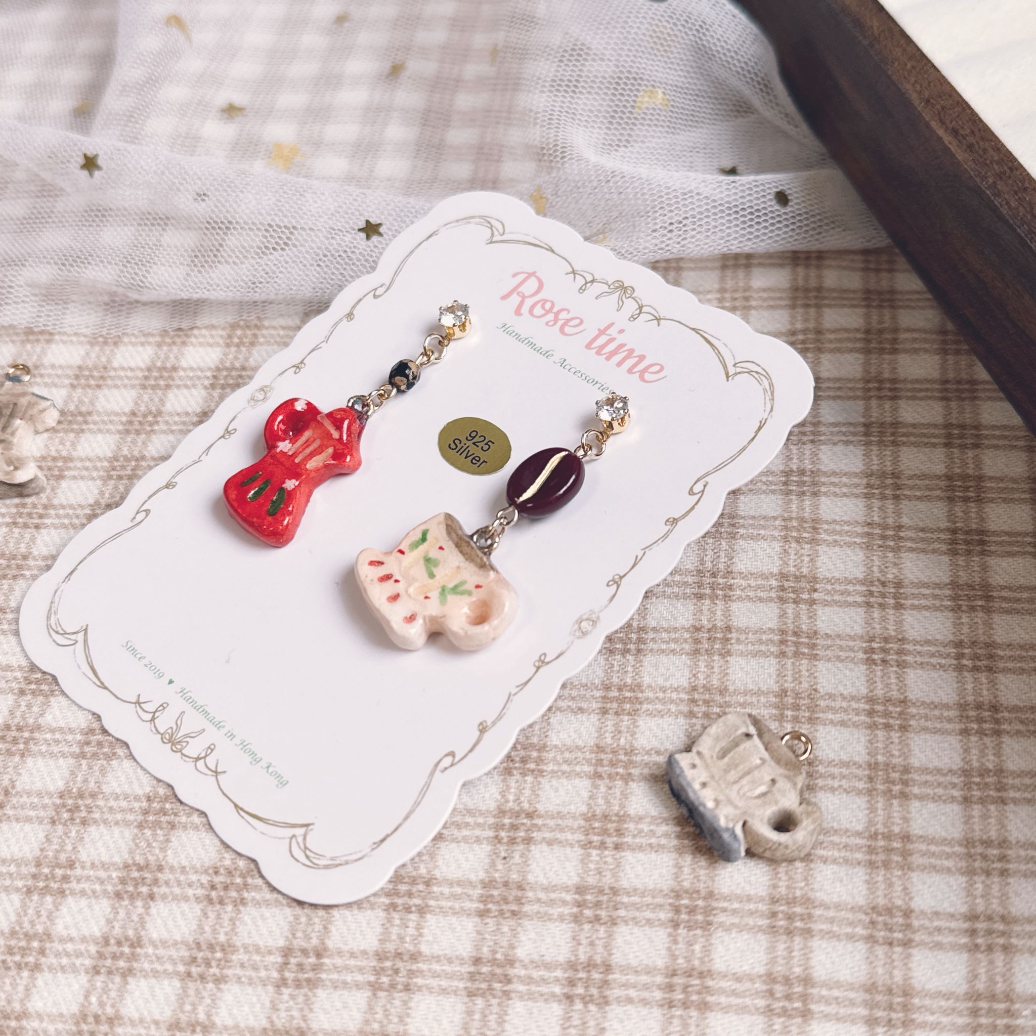 手繪復古咖啡壺咖啡杯耳環