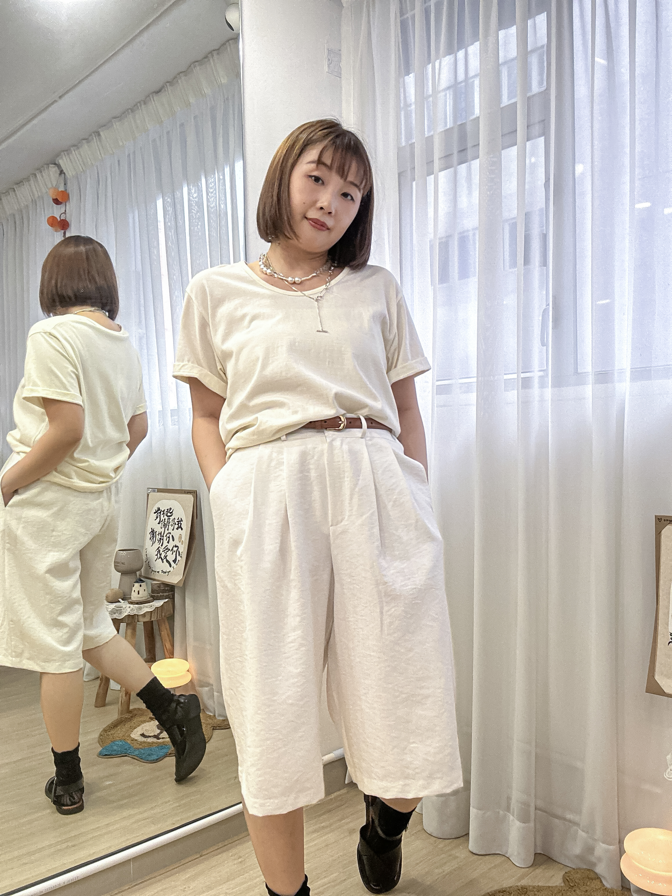 假日高級感～亞麻百慕達6分褲 MH0005 - 白色 IVORY