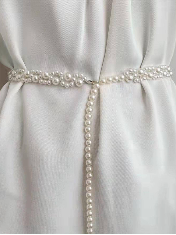 Faux Pearl Fashion Chain Belt 