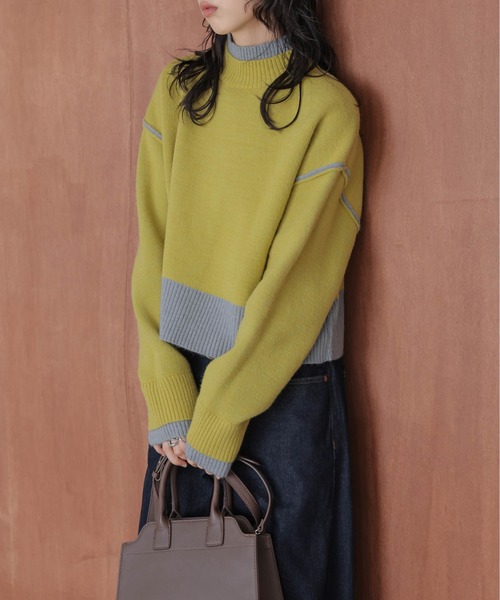 雙面撞色高領針織上衣【JT023】 