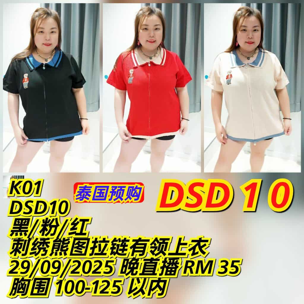 DSD10 刺绣熊图拉链有领上衣