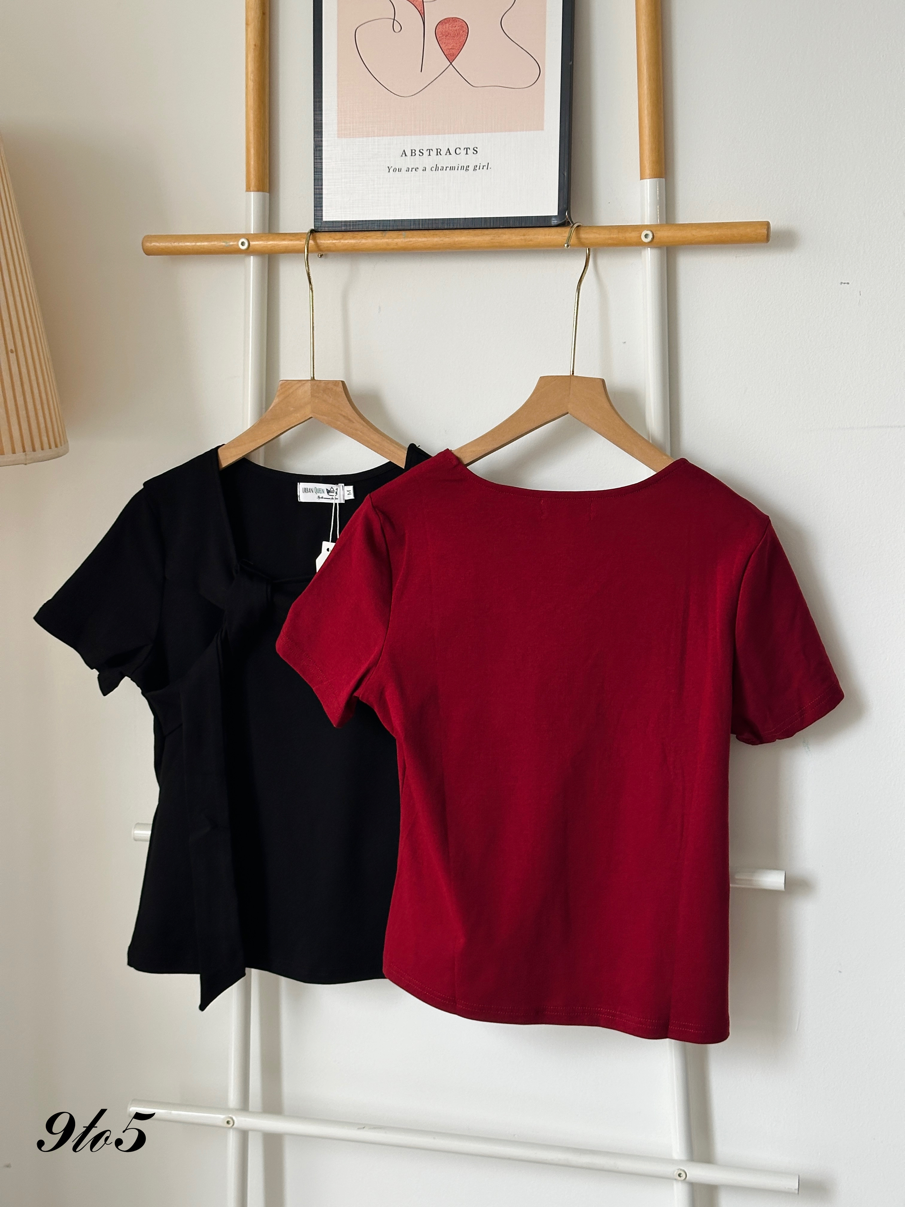 T3940 Square Neck Top - Black & Red