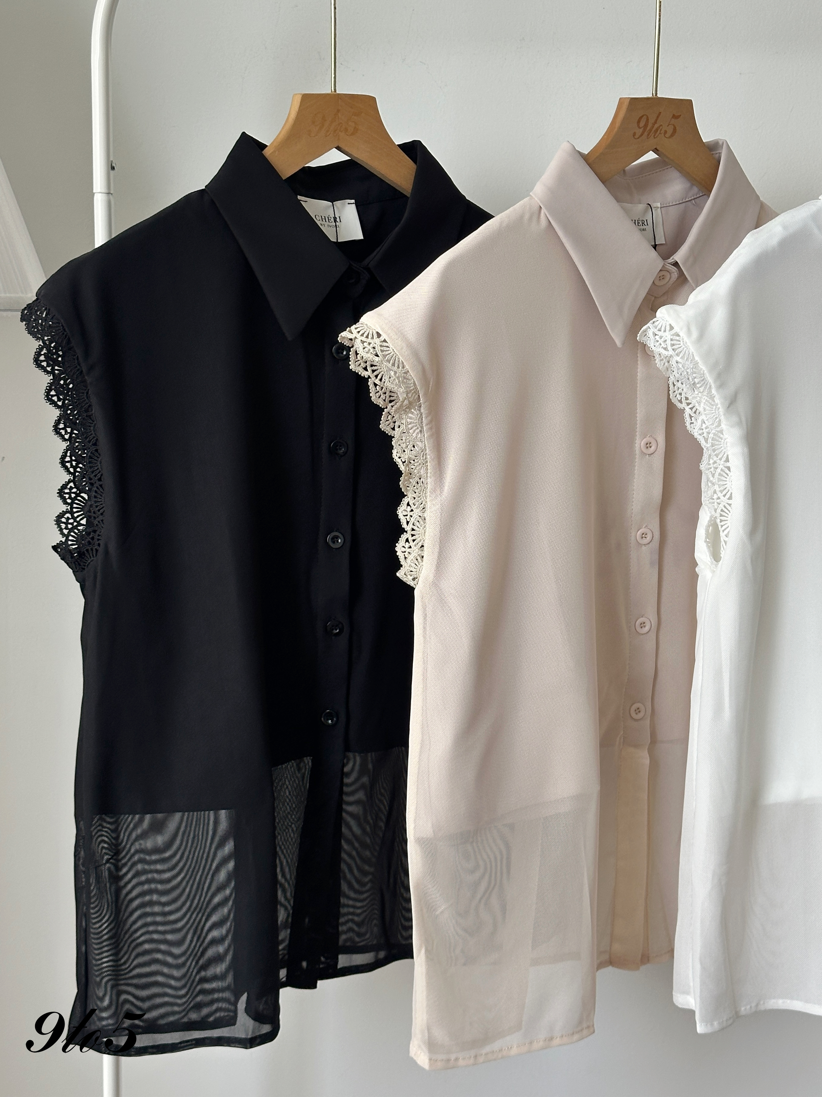 T4260 Lace Sleeve Chiffon Shirt - 3 Colors 