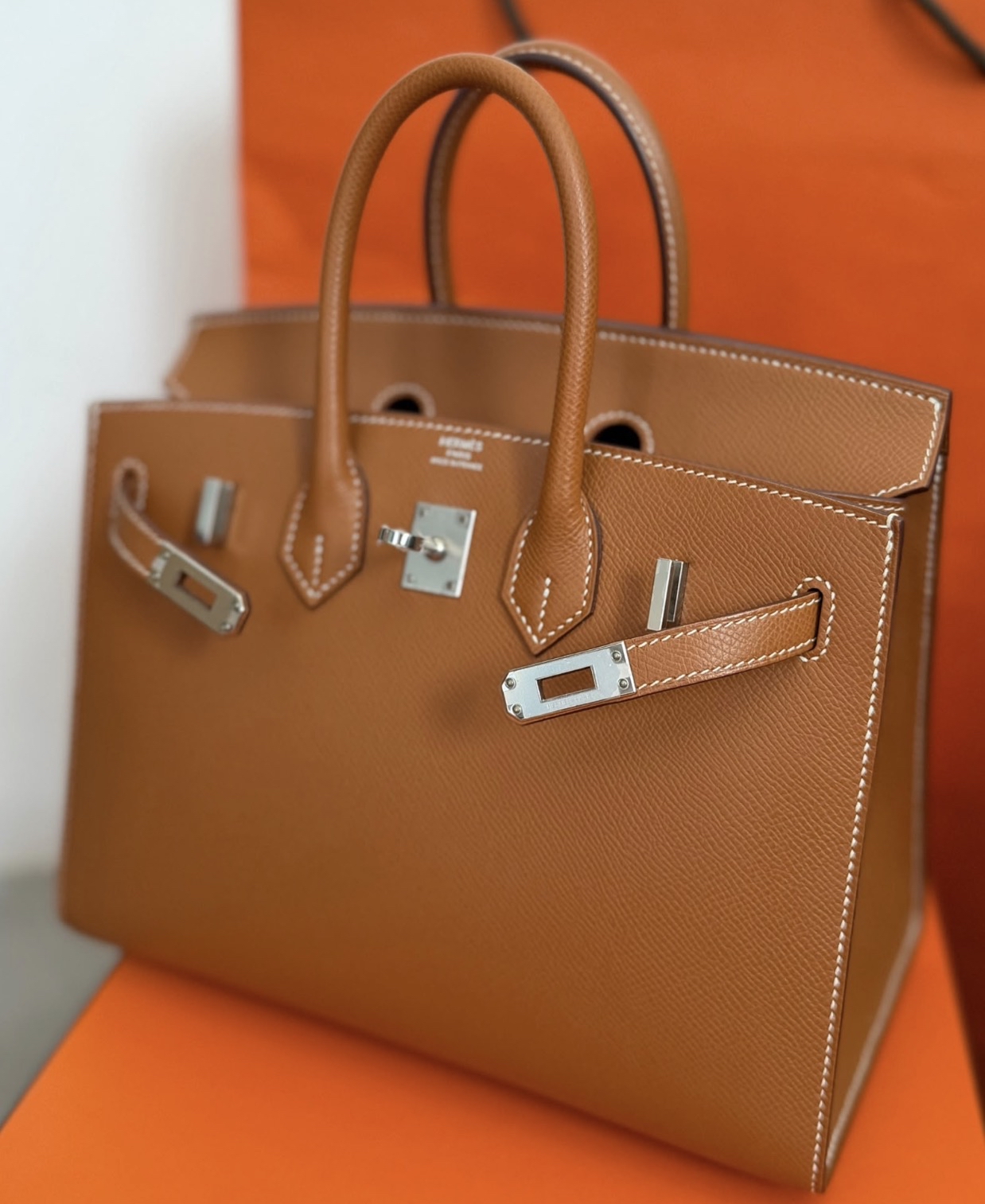 WhatsApp 查價📲 Birkin 25 金棕銀扣 EPSOM U STAMP