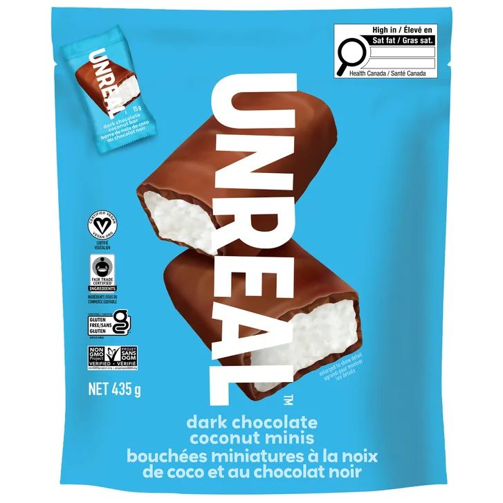 $155袋29小包, 2袋起$145袋。Unreal 黑朱古力椰子迷你條435g
