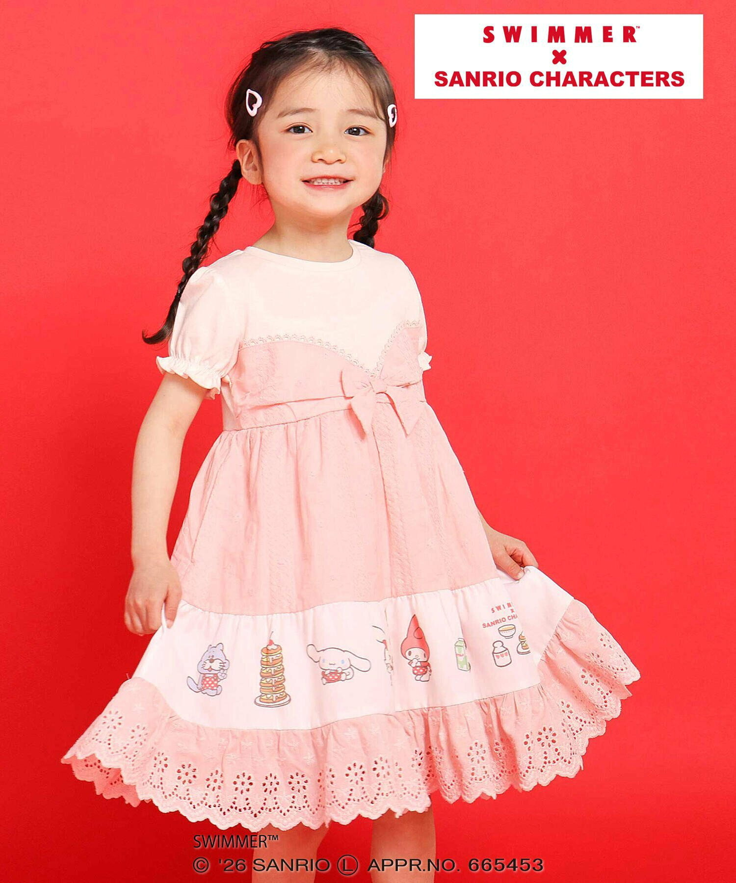 🇯🇵預訂 日本直送🇯🇵Slap Slip x Swimmer x Sanrio系列兩色人物印花蝴蝶結蕾絲短袖連身裙