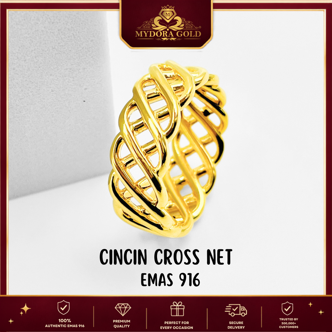 MYDORA Cincin Belah Rotan Cross Net | EMAS 916/22K
