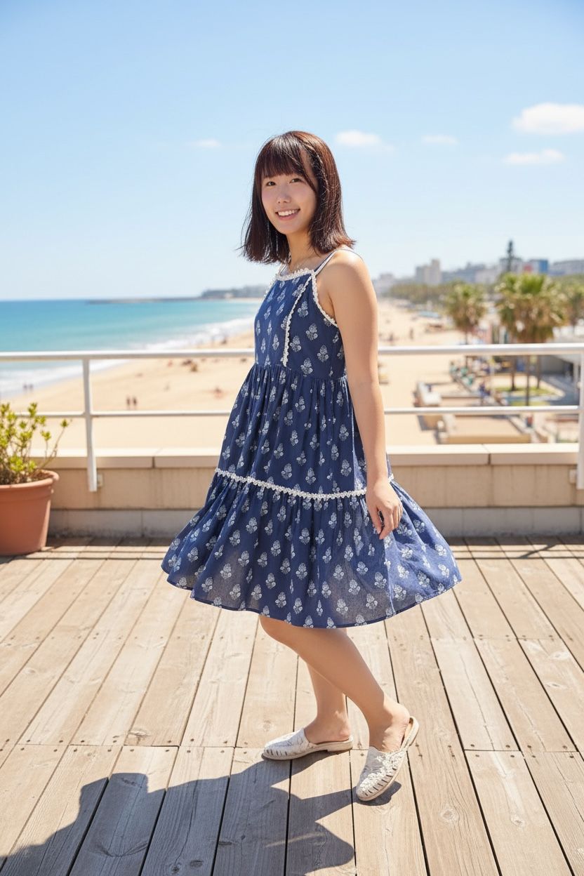 Blue Sqaure Laced Sleeveless Short OP 36" #1398