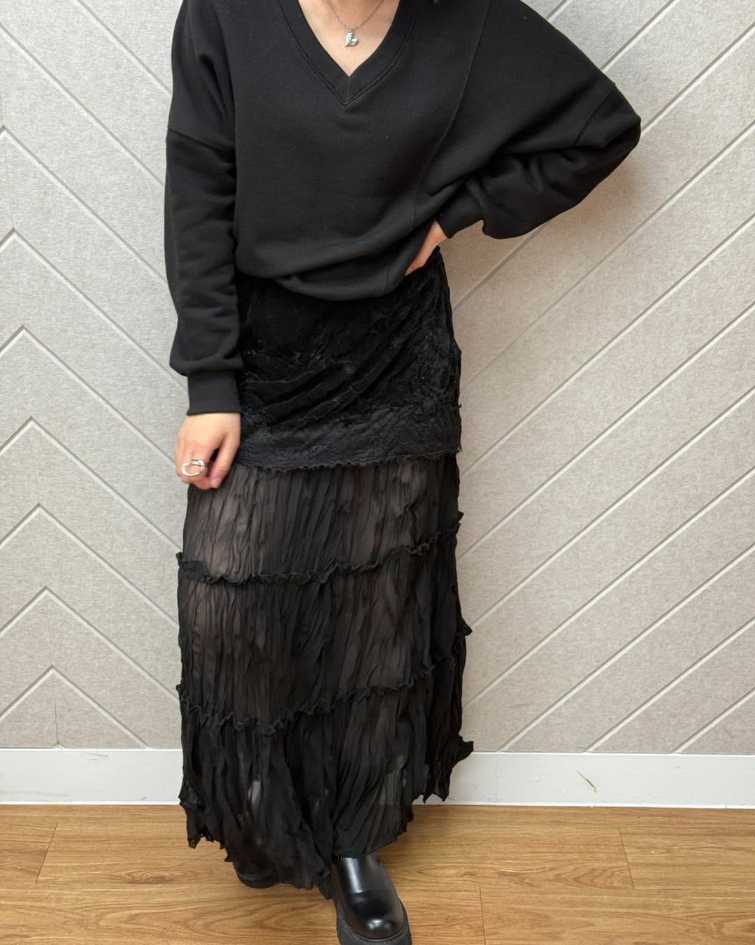 絲絨短裙拼皺薄紗蛋糕裙