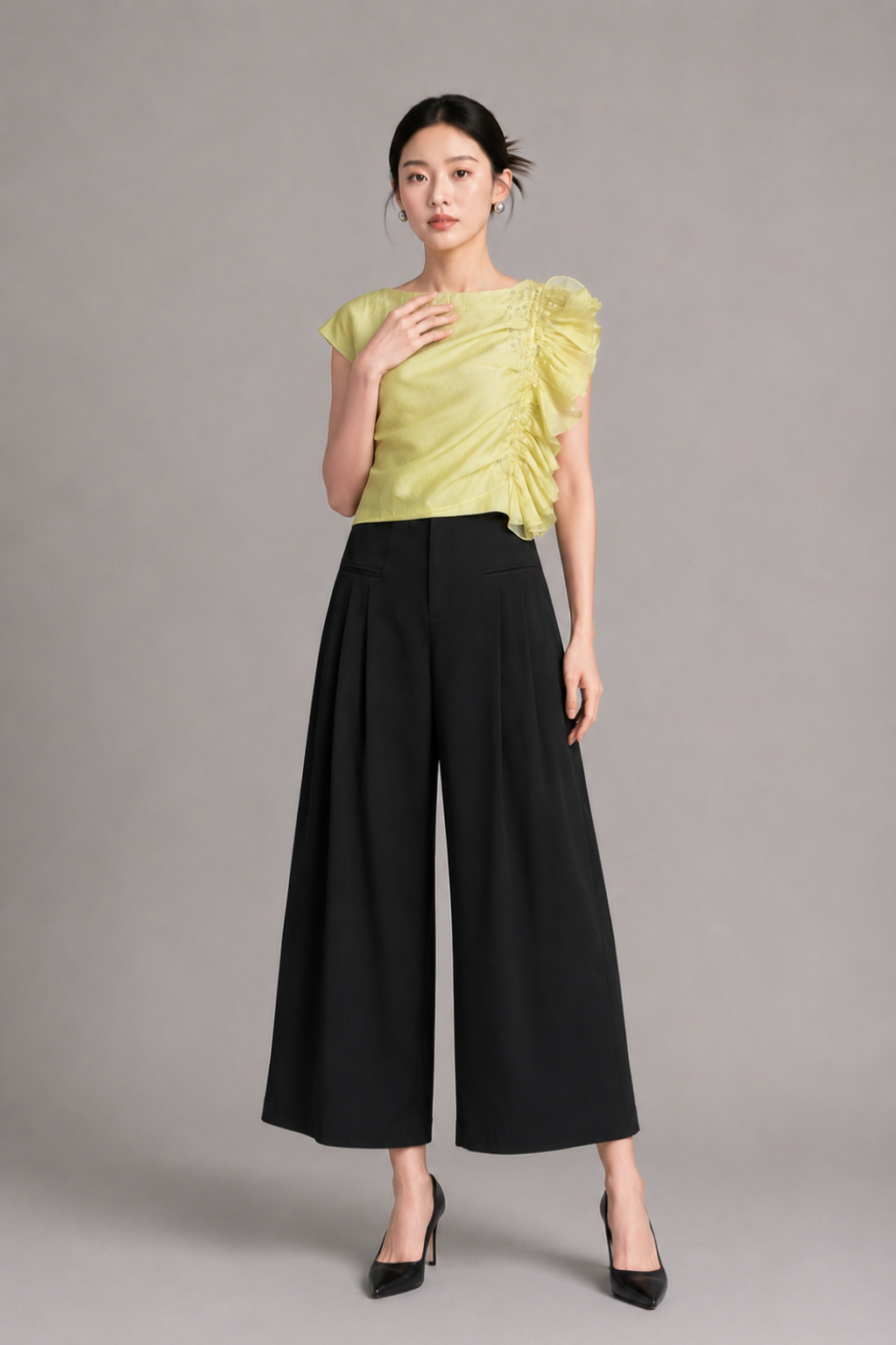 210603-1 High-Waisted Pleated Wide-Leg Pants