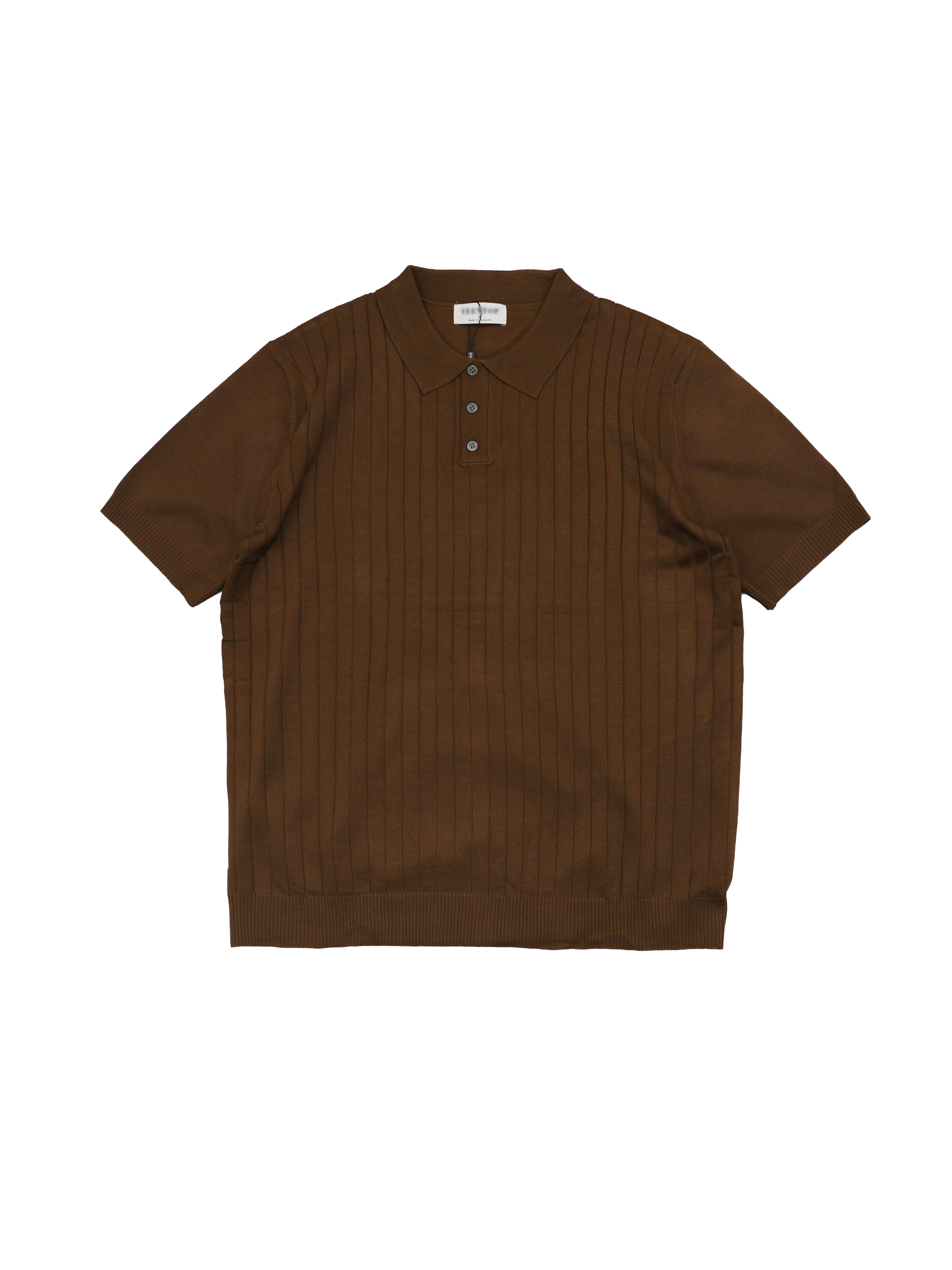 Brown Ribbed Knit Polo