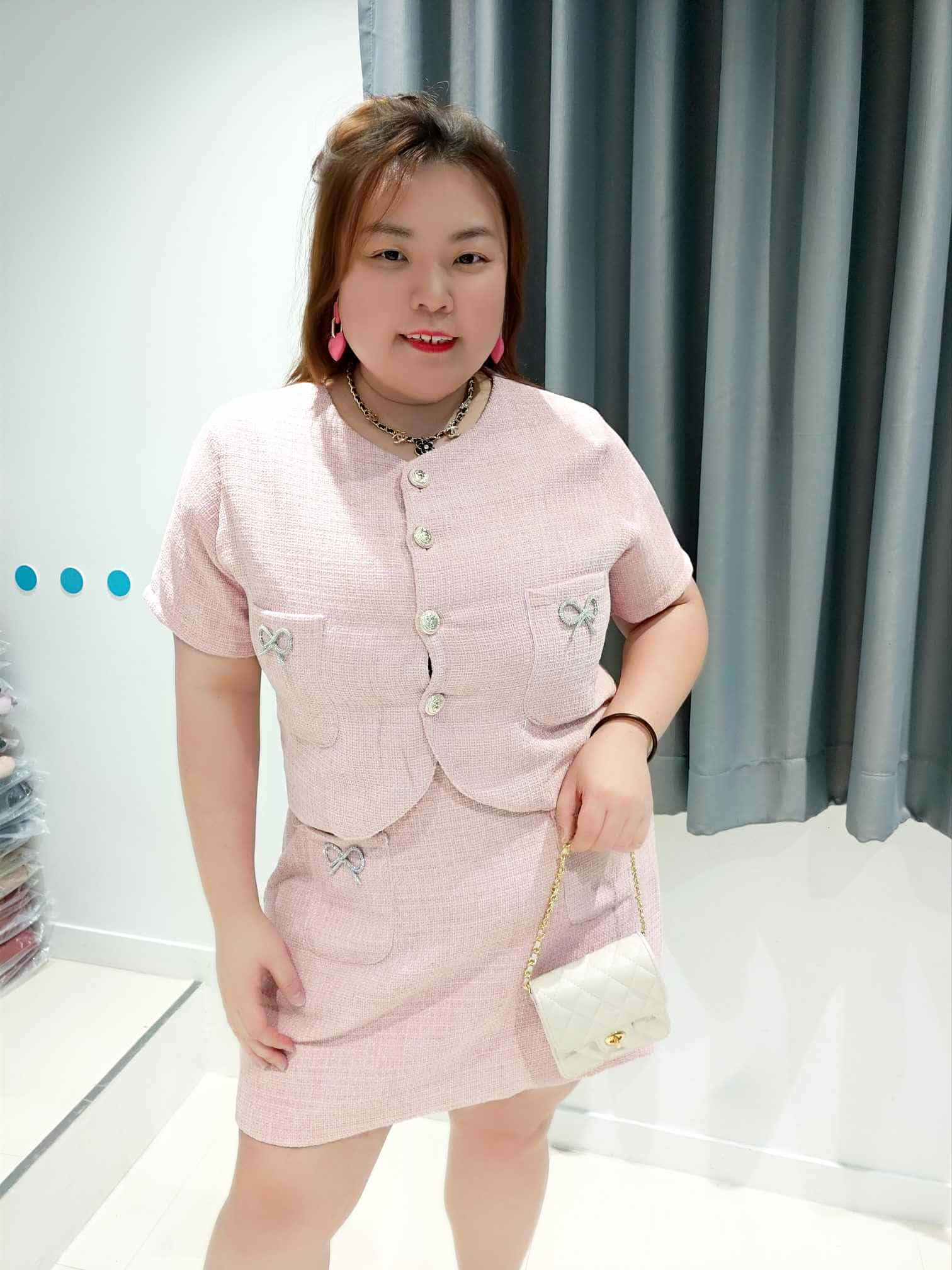 DOD02 银钻蝴蝶结小香风裤裙套装