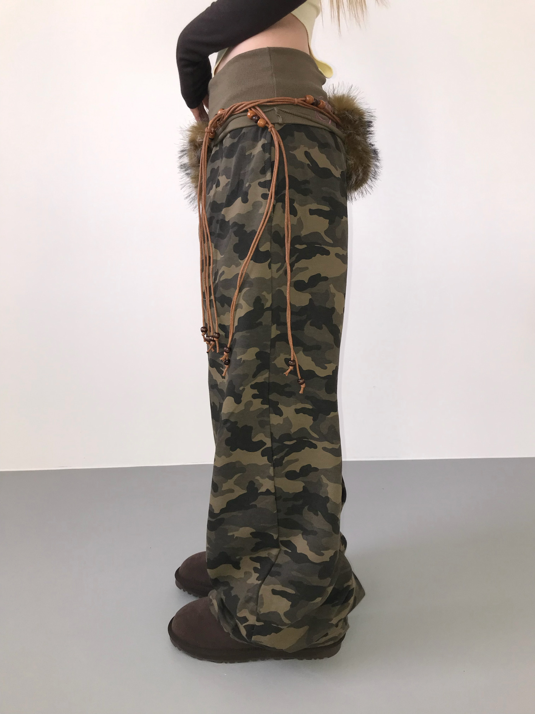 Foldover Camo Wide-Leg Sweatpants