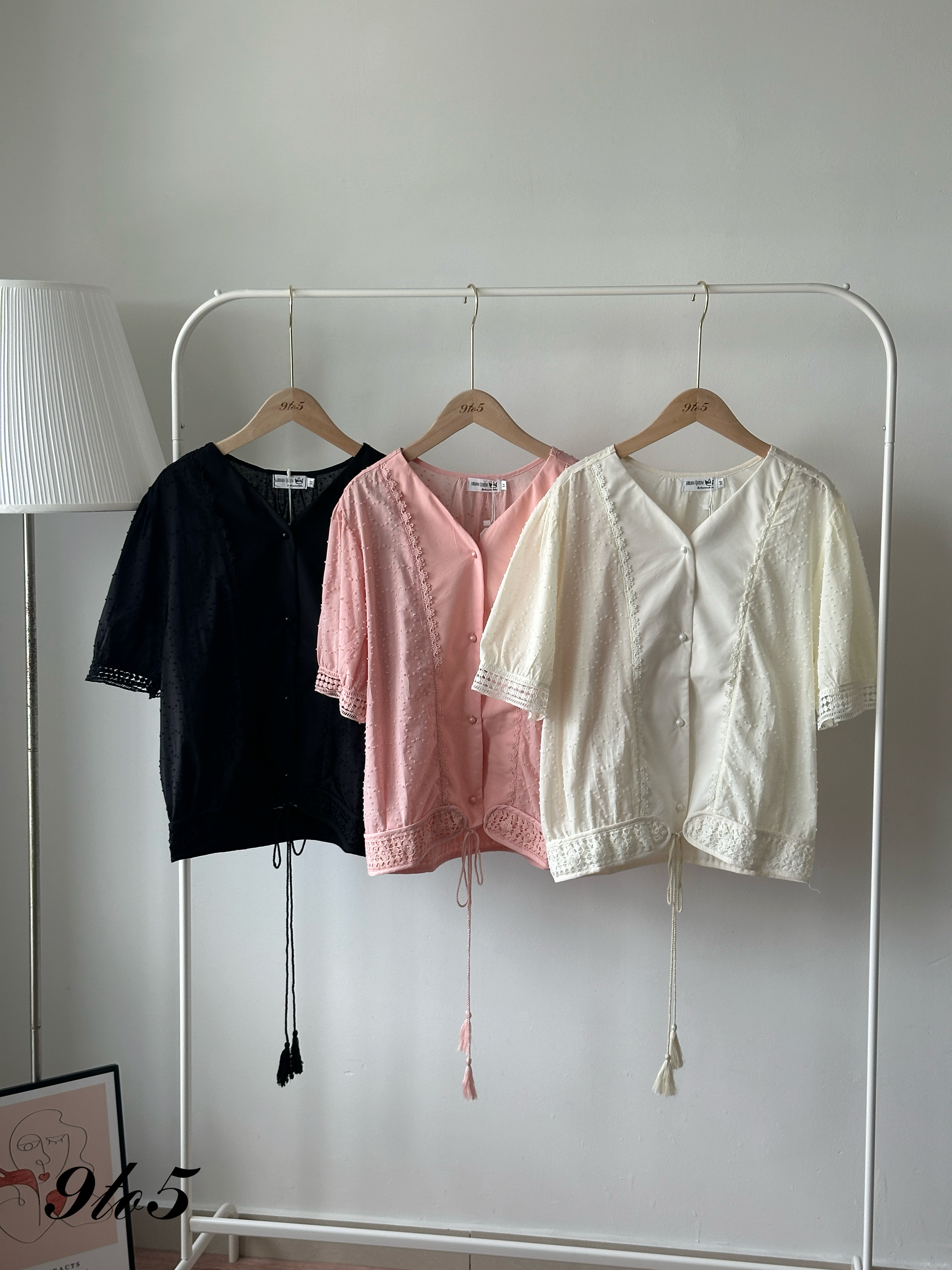 T4317 Puff Sleeve Floral Lace Top - 3 Colors 