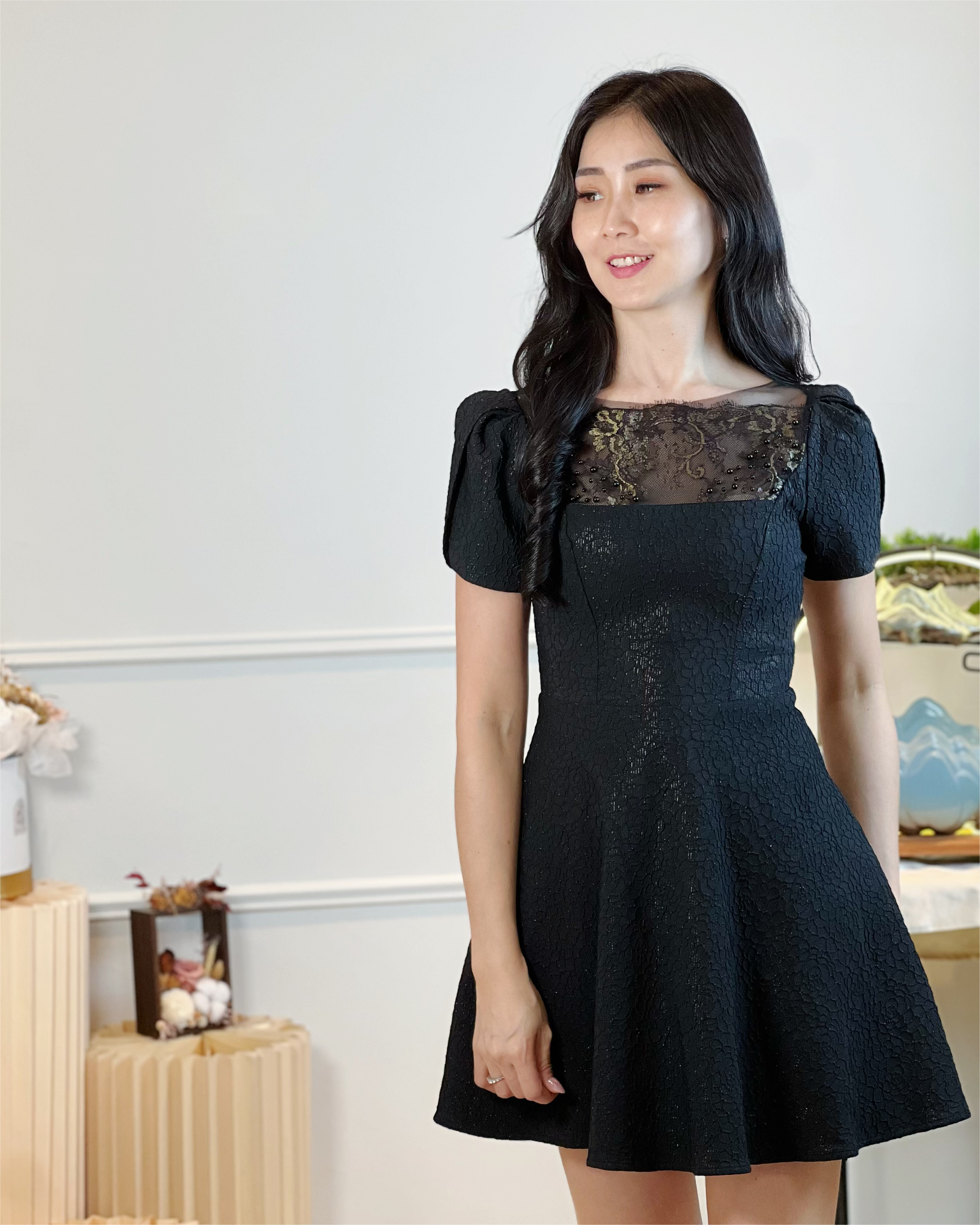 5090 Rosalind Black Pearl Mini Dress