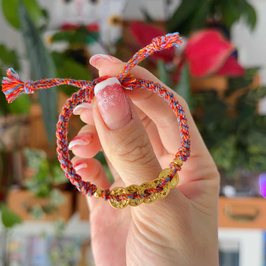 999硬金五帝幣襯手繩