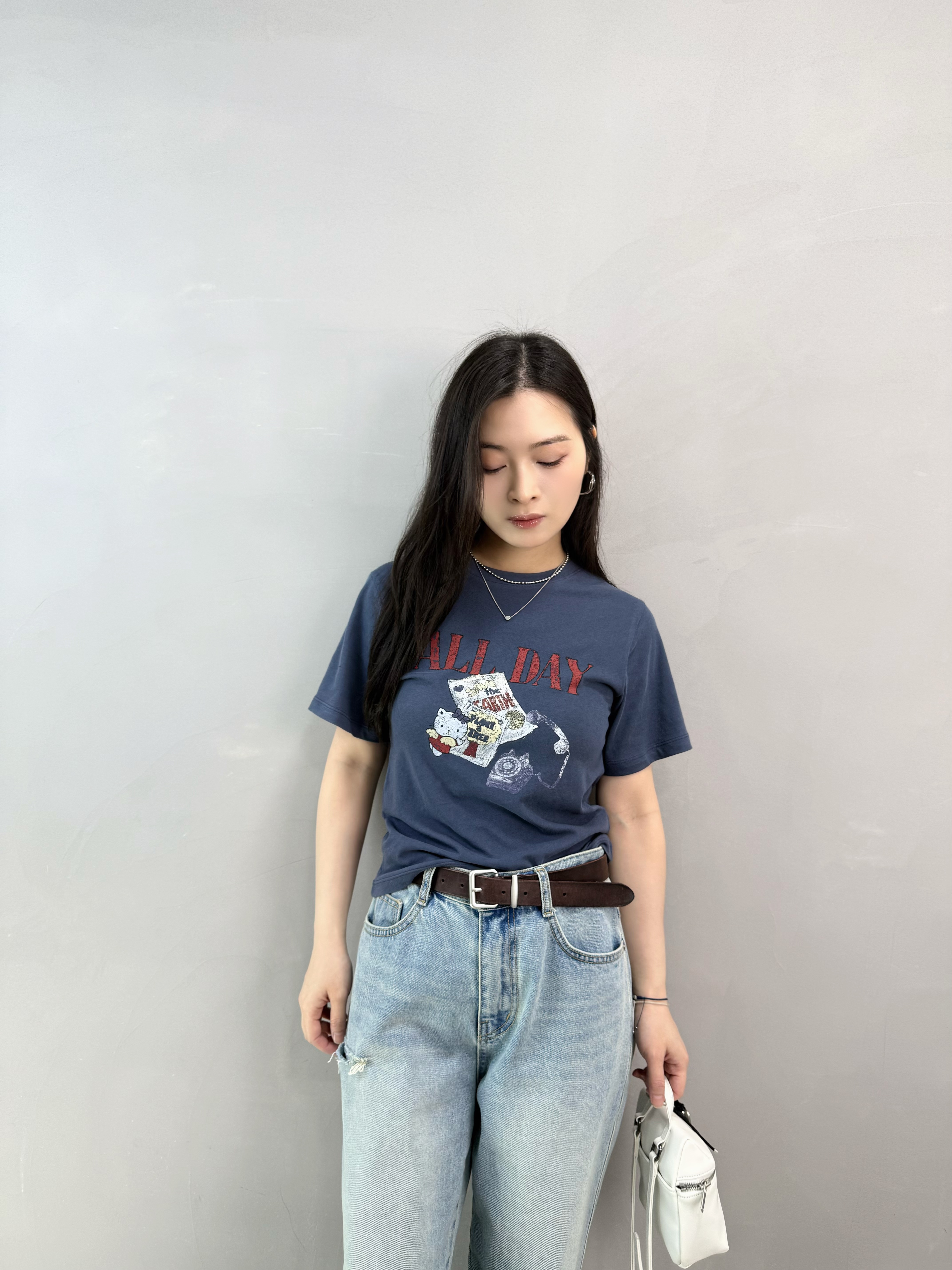 M77 洗水棉卡通貓Tee