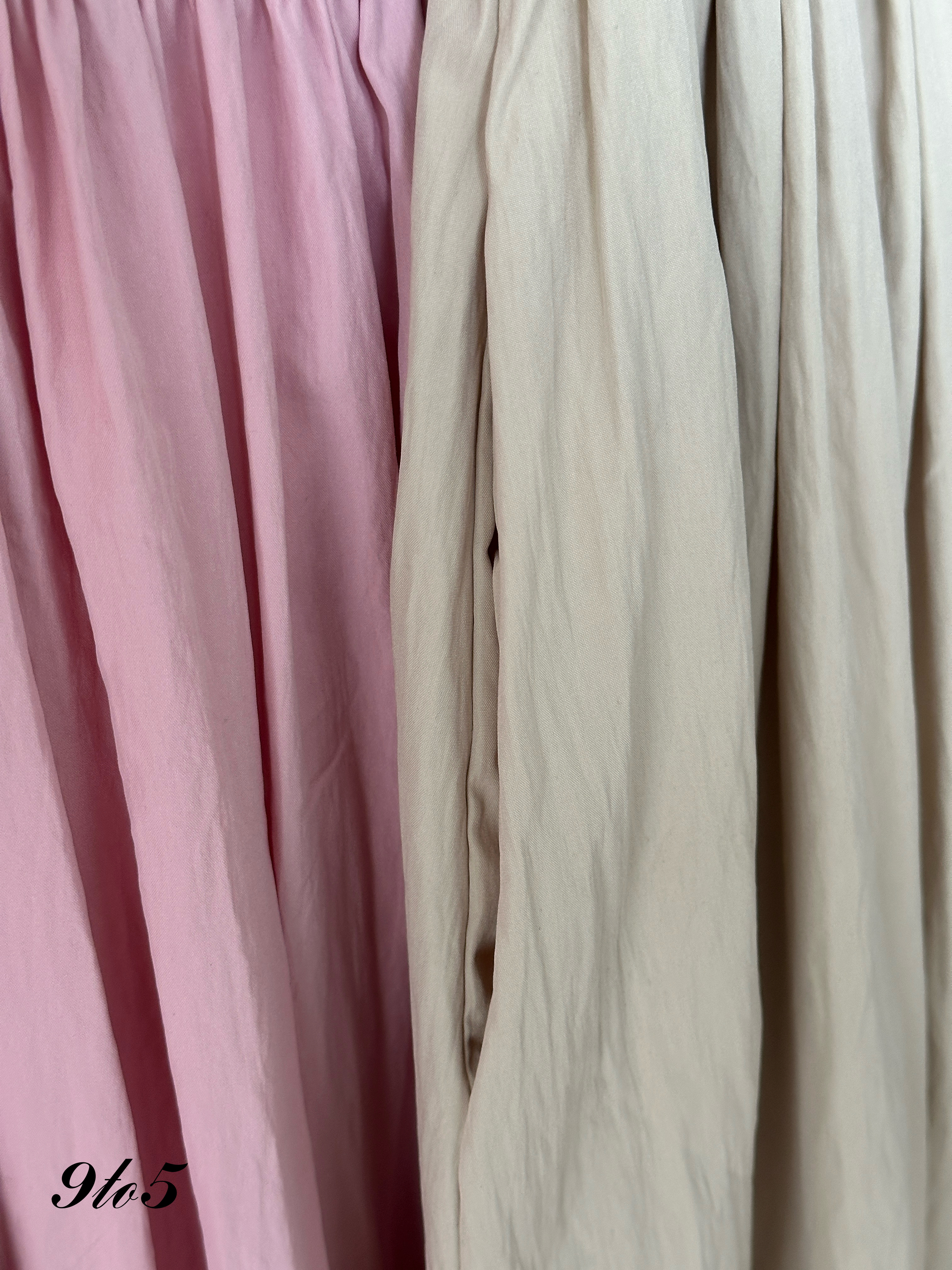 S1813 A Line Pleated Skirt - Cream & Pink 