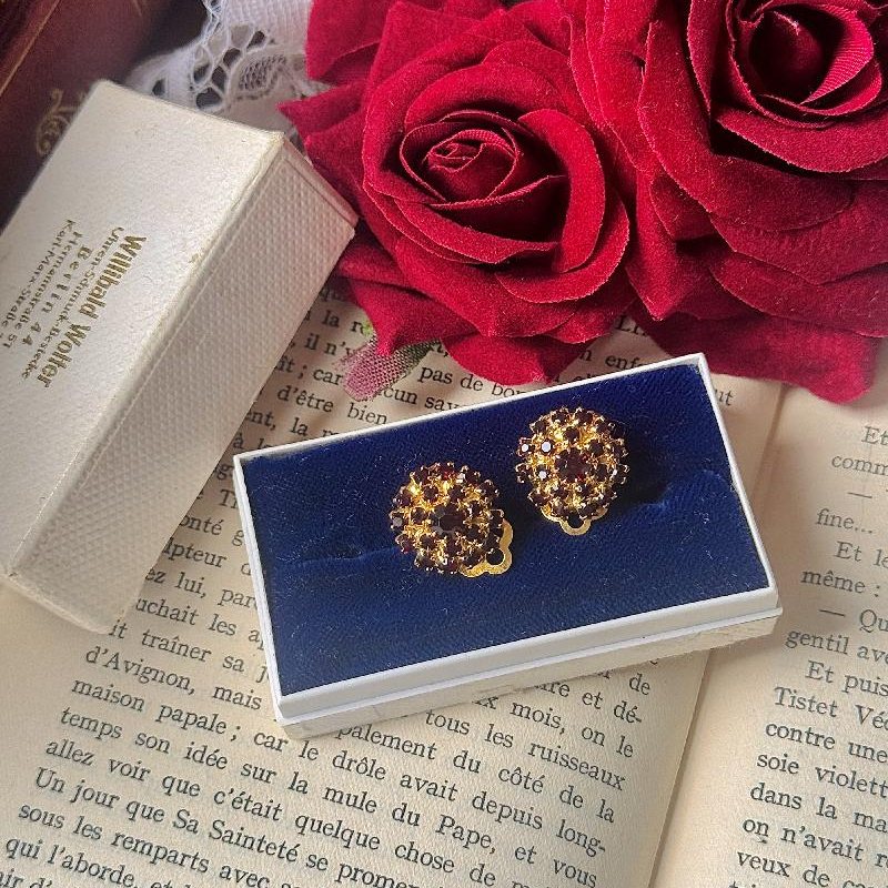 Vintage C.a. 1980s Czechoslovakian Ruby Red Glass Jewelry - Brooch/Earrings/Necklace (NZ061)