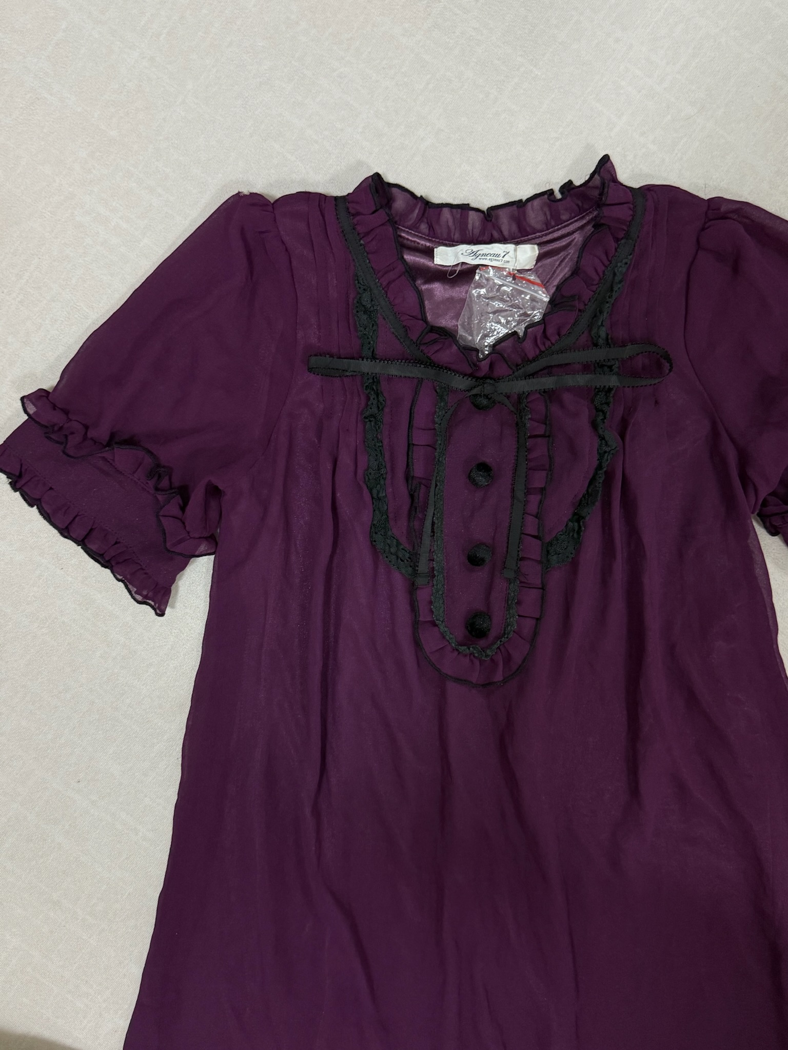 Kawaii Sheer Plum Babydoll Dress