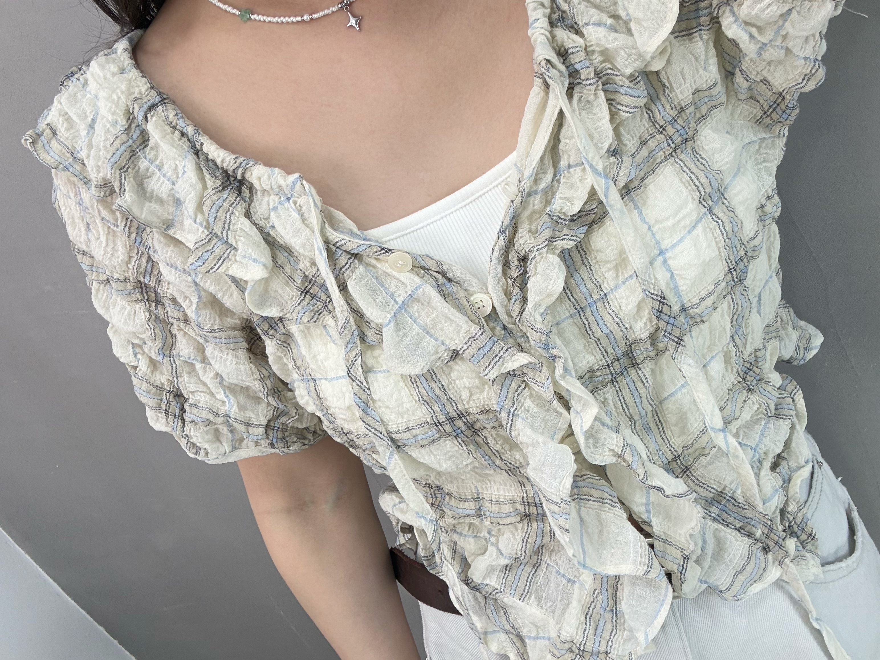 W68 格仔ruffle Top