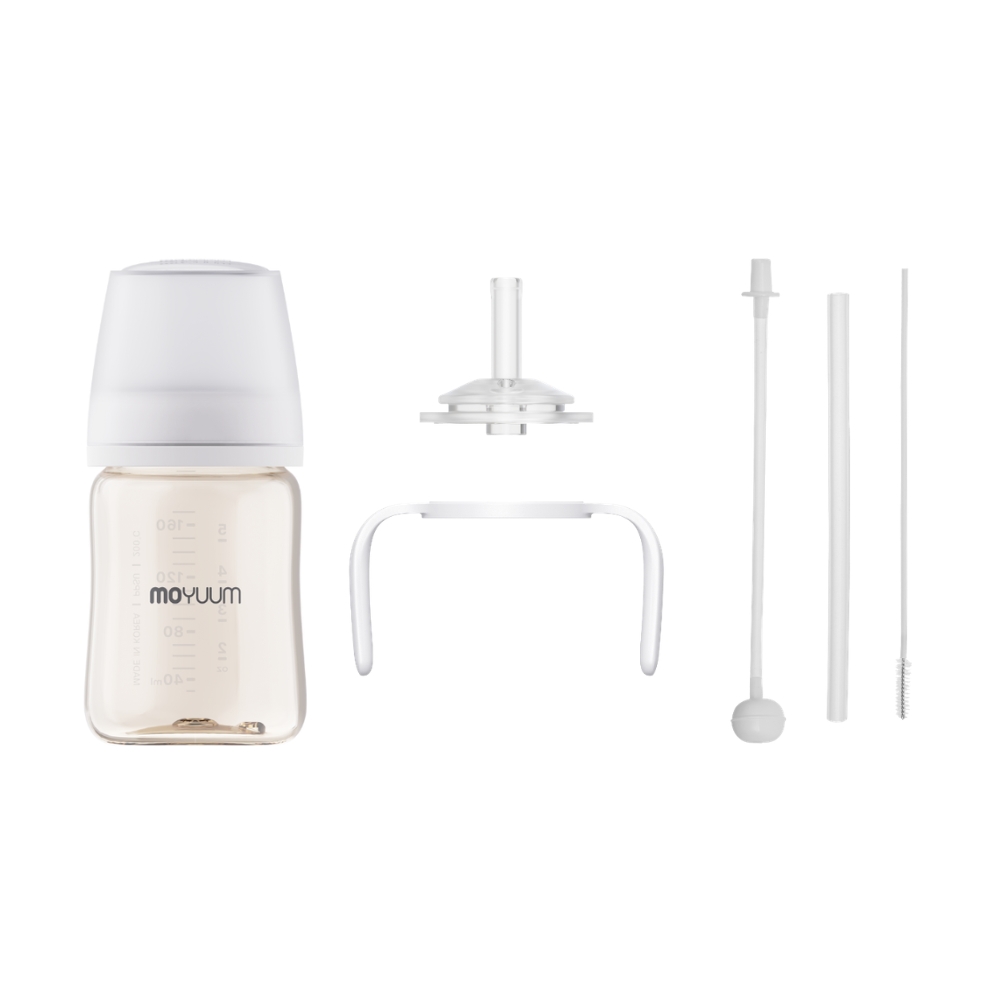 Moyuum - PPSU 寬口防漲氣奶瓶170ml（白色）+寬口奶瓶防漏學習吸管套裝(白色)_MY203_SET