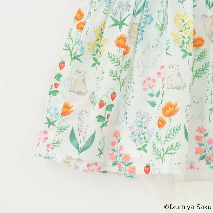 🇯🇵預訂 日本直送🇯🇵Petit Main x Izumiya Saku兩色花卉小貓滿印蝴蝶結短袖包屁裙