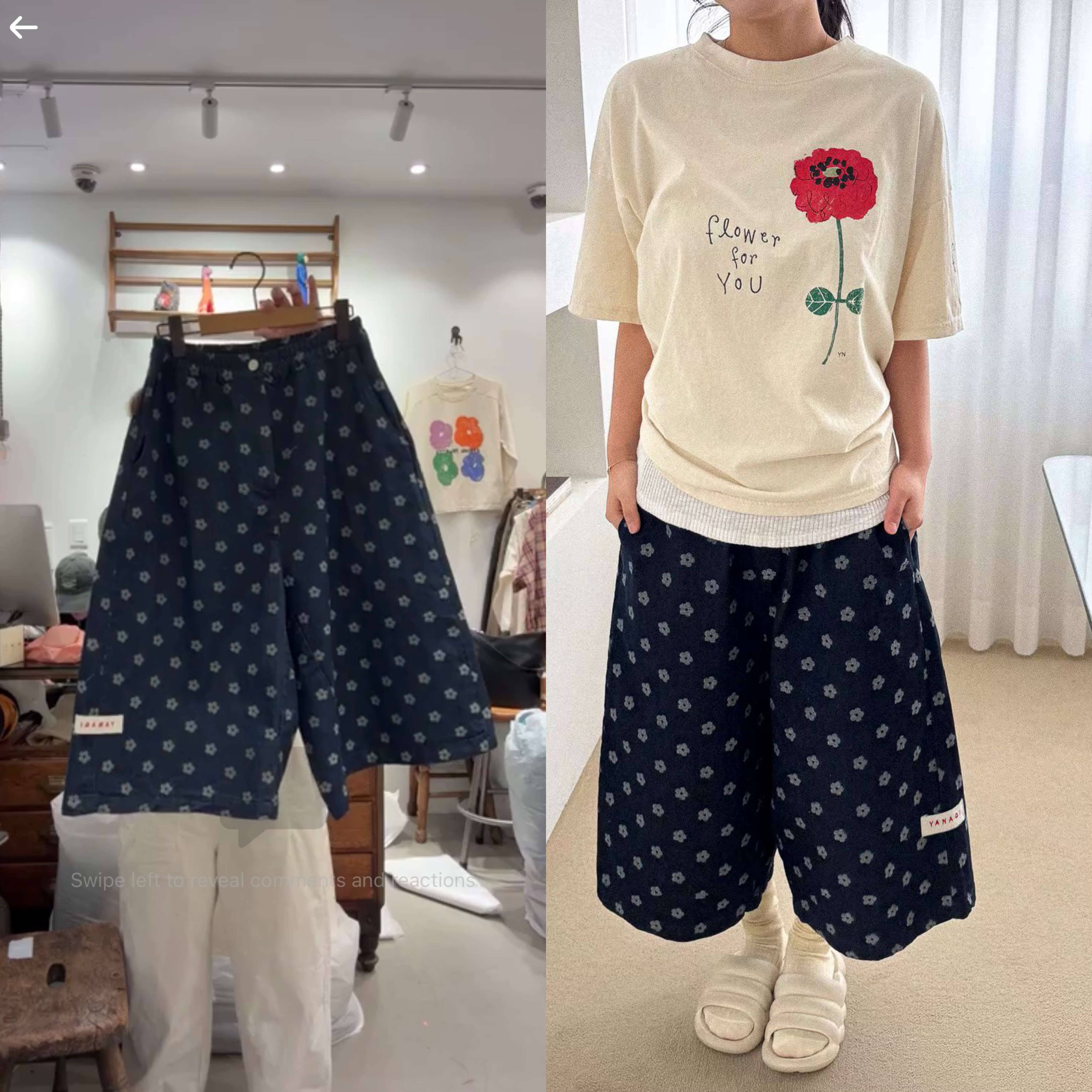 YA OX 印花牛仔7分褲