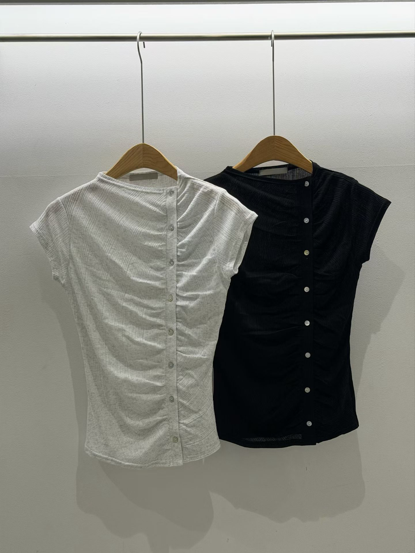 Asymmetric Button Ruched Top