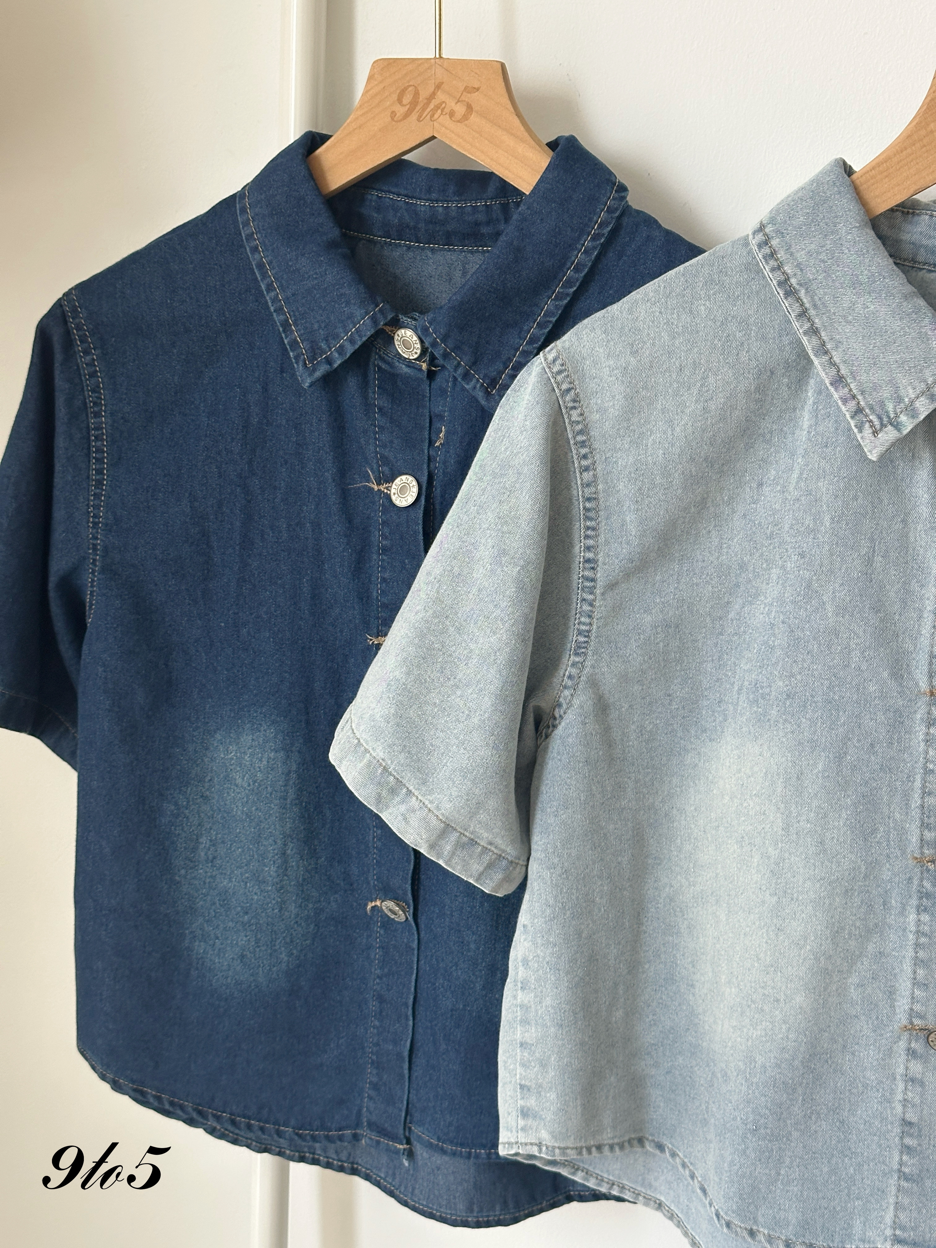 T4126 Vintage Denim Shirt - Dark Blue & Light Blue
