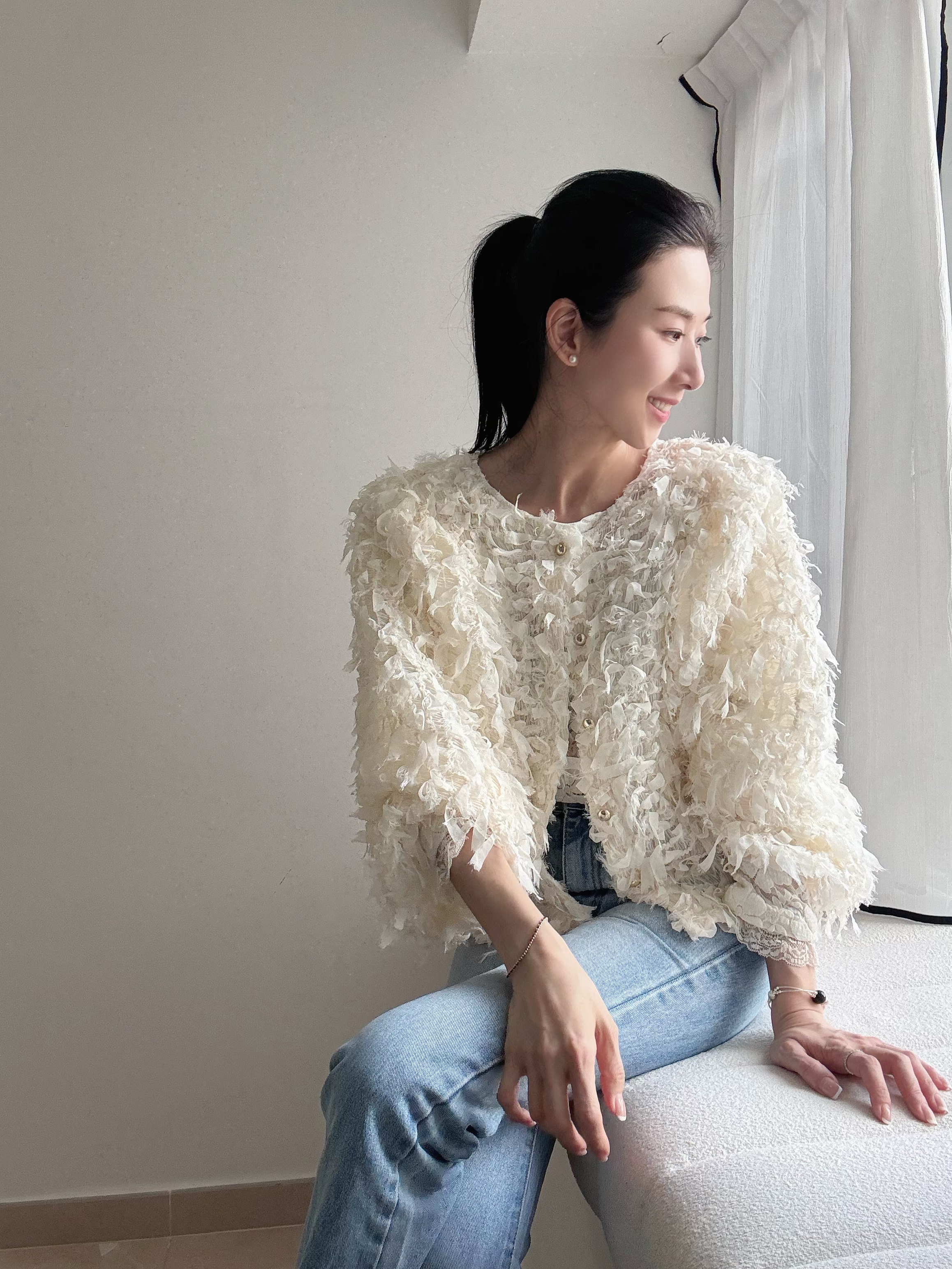 Elegant chiffon lace ribbon cardi