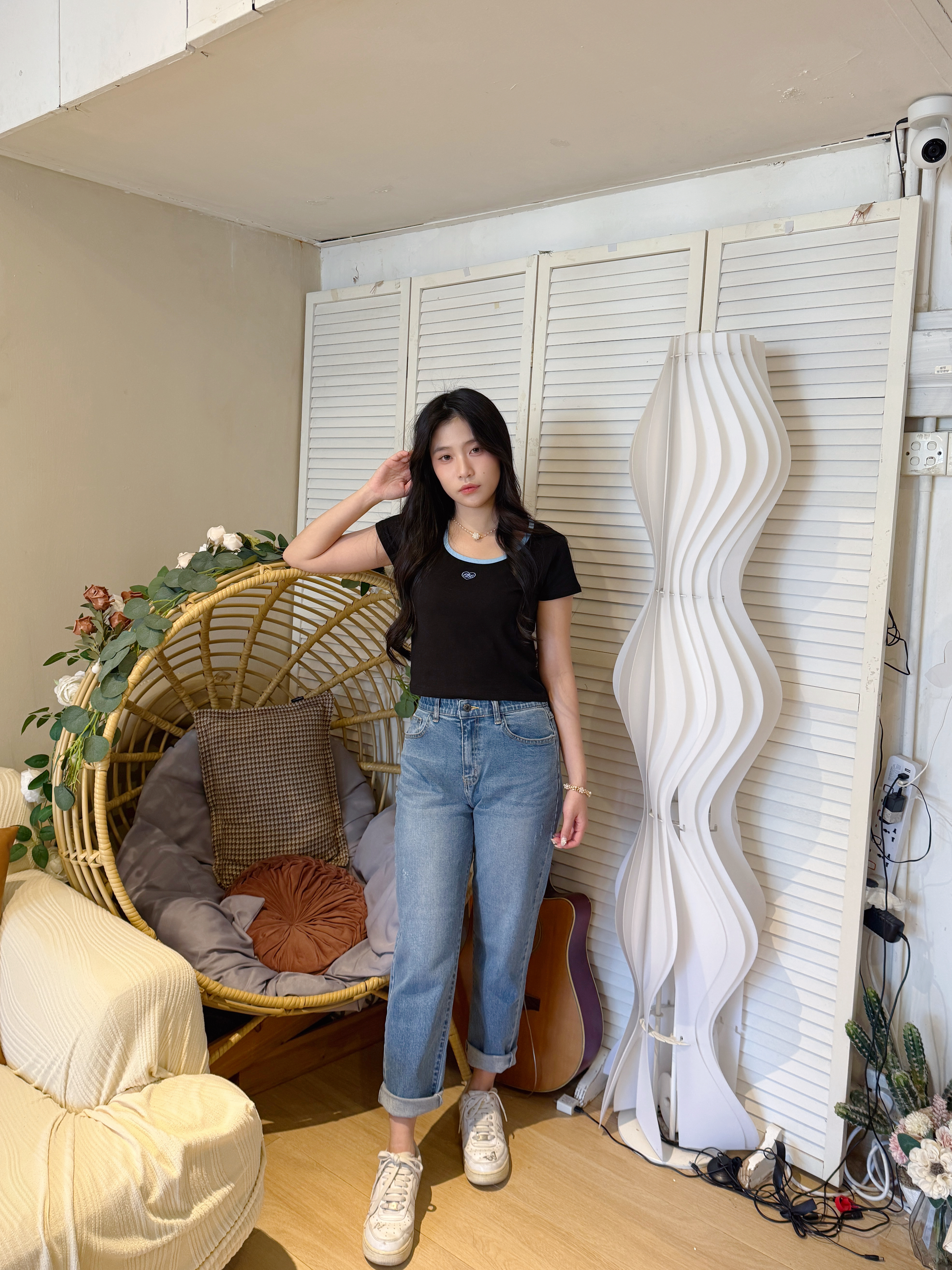 🇰🇷洗水藍色鬆身爛牛仔褲 (61323)