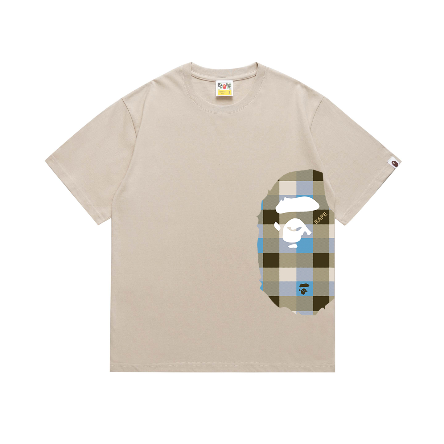 Bape Logo Check Side Big Ape Head Tee 