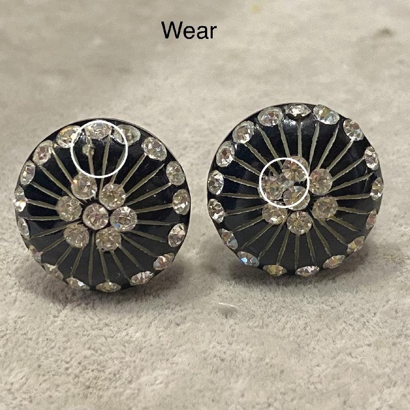 C.a. 1960s-80s Floral SunRay Sparkling Black Screw-back Earrings (MW155)