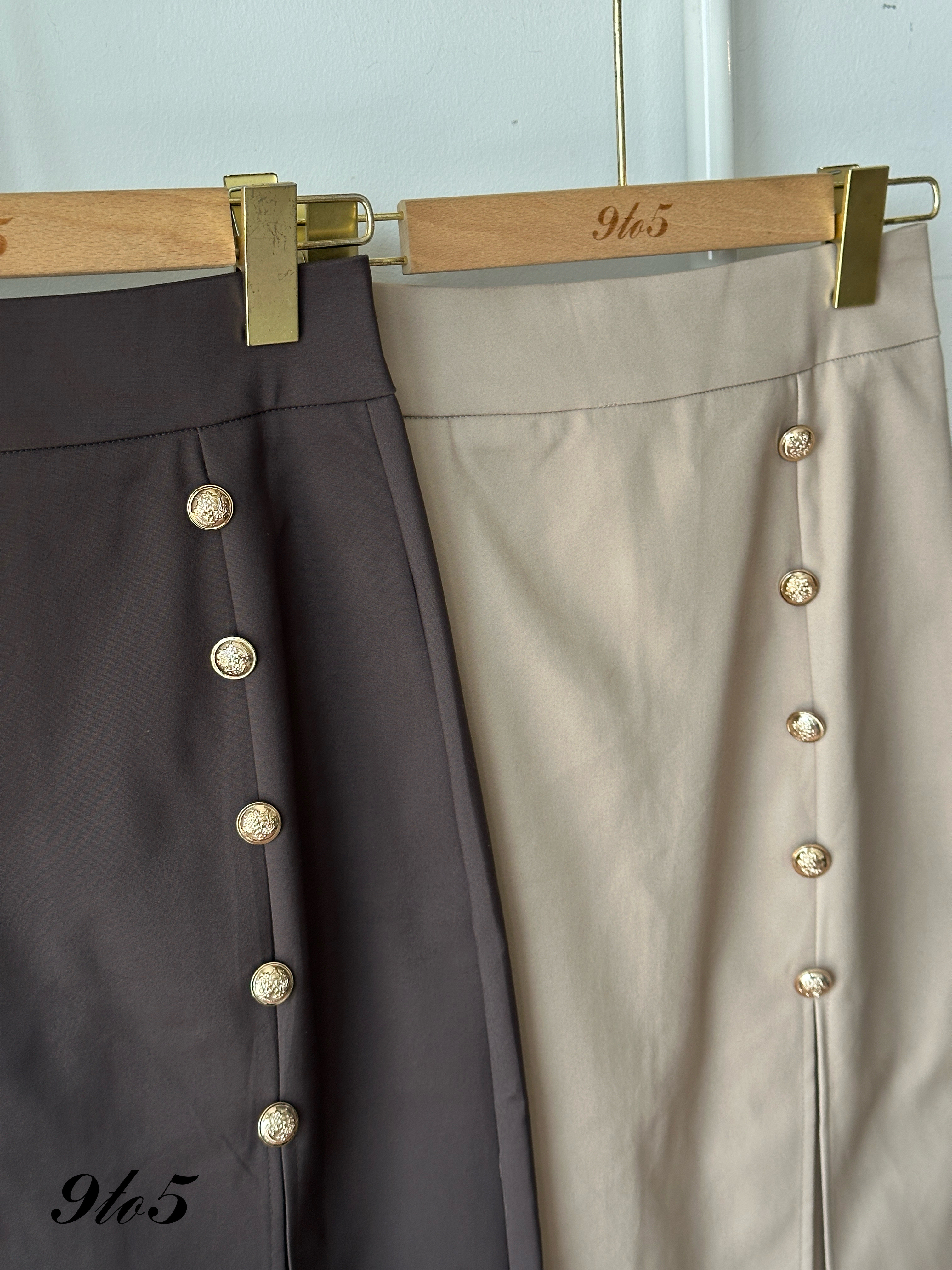S1943 Side Slit Pencil Skirt - Grey & Khaki